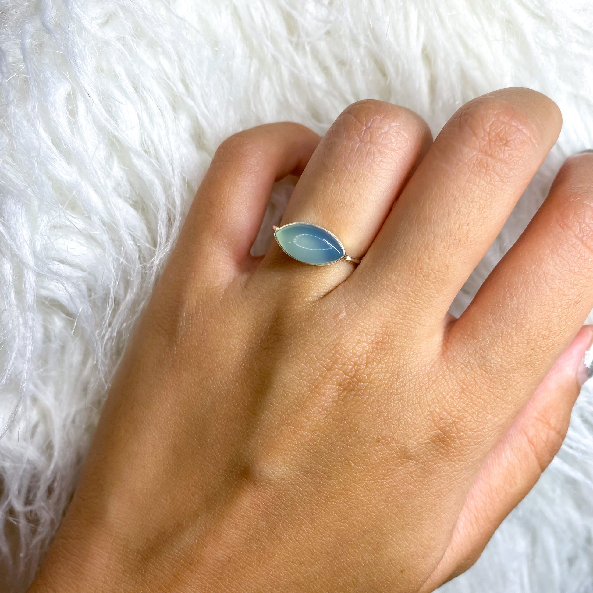 Blue Chalcedony “Eye” Ring in Simple Setting