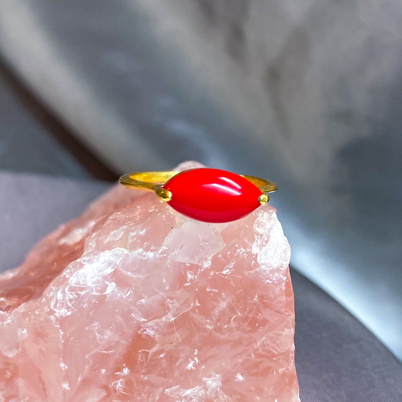 Red Coral Ring with Dainty Gold Filled Band