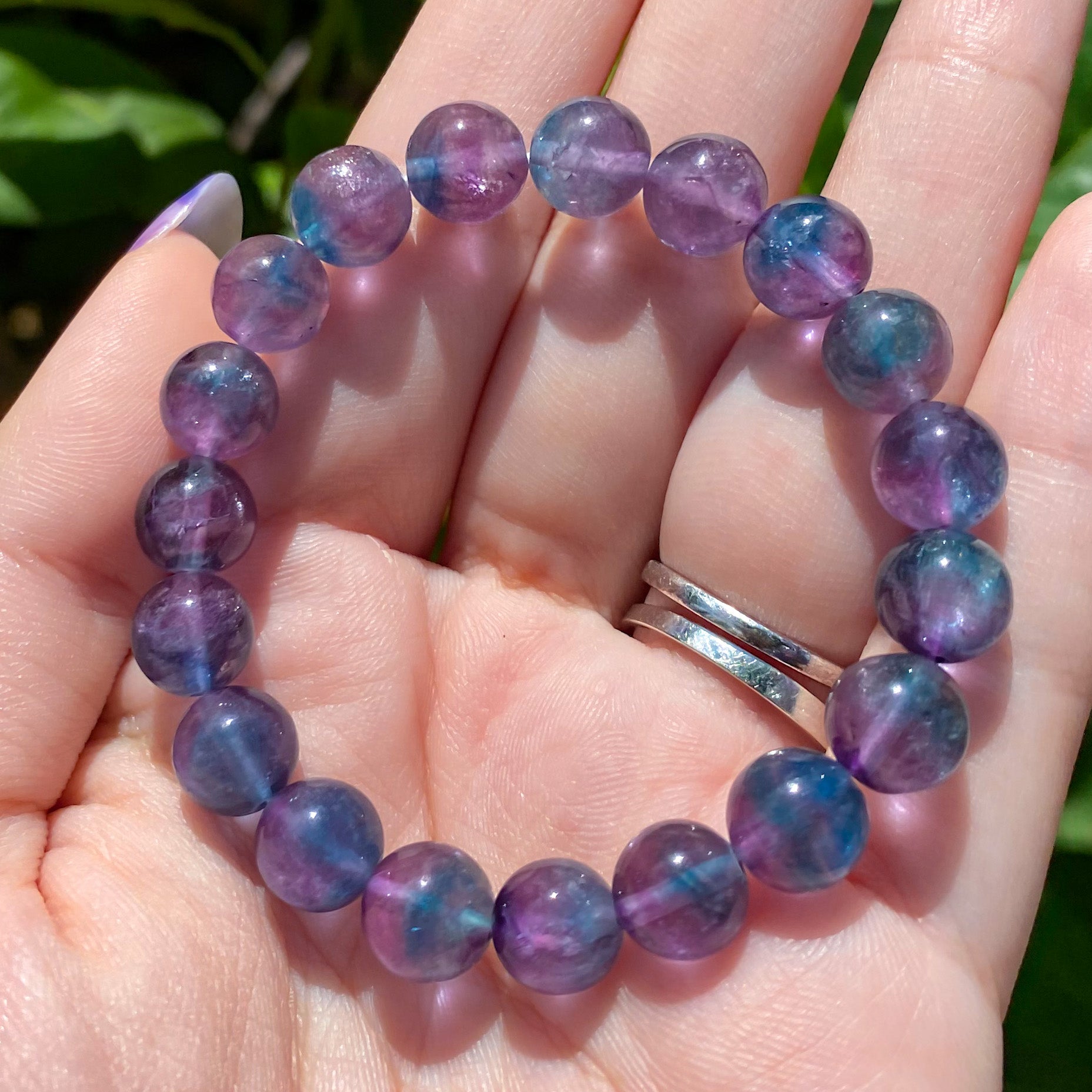 Purple Magenta Fluorite Bead Bracelet
