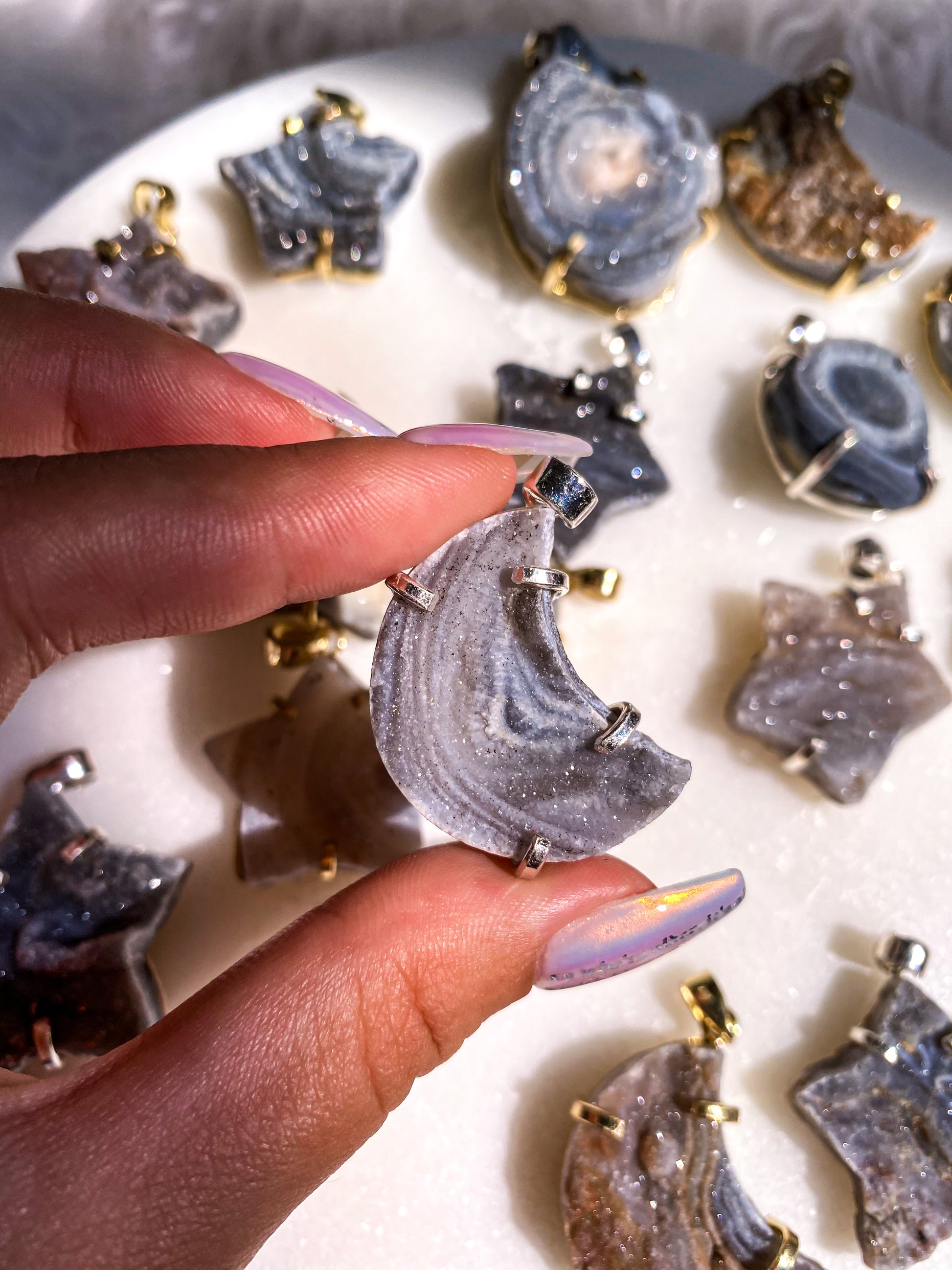 Druzy Chalcedony Pendants/Keychains