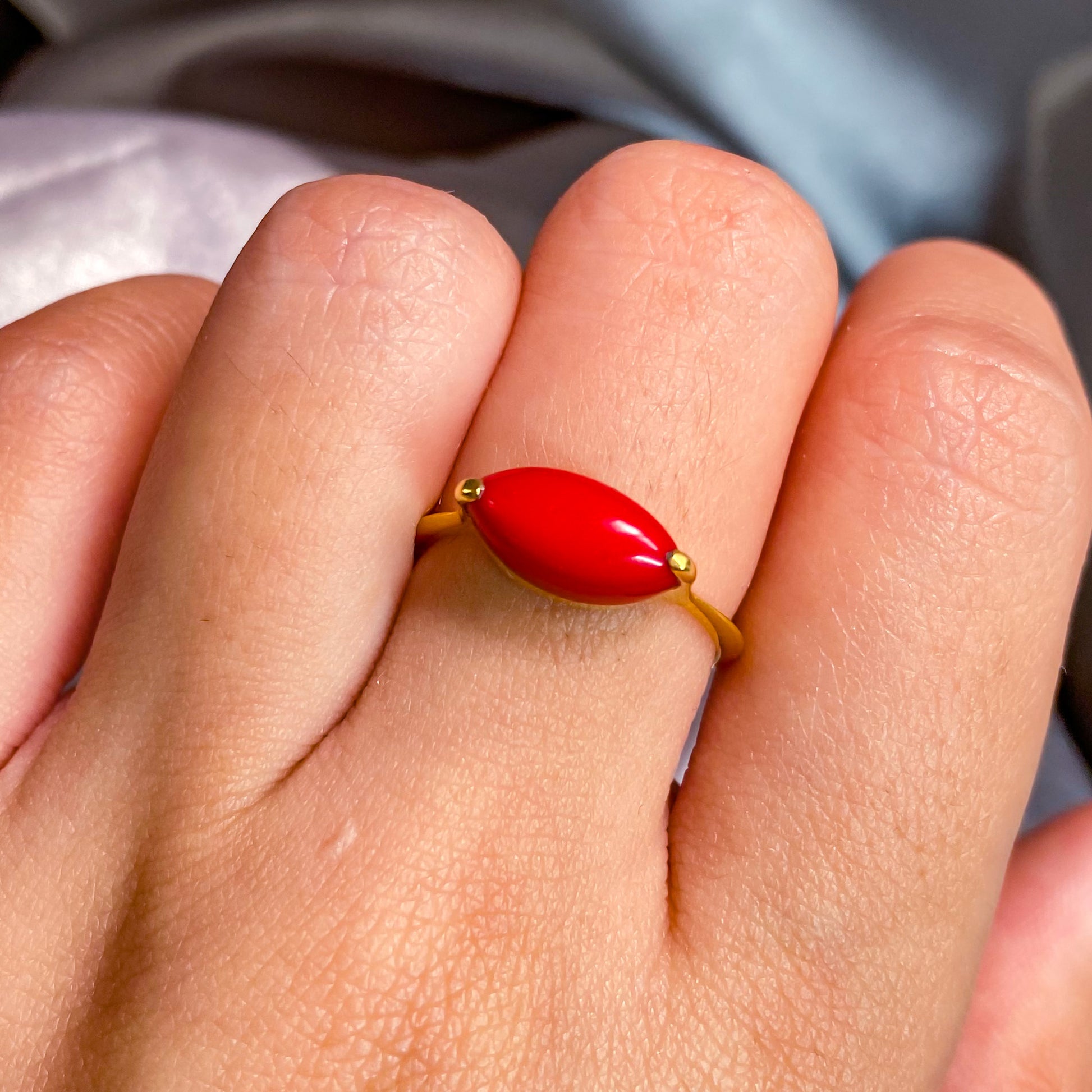 Red Coral Ring with Dainty Gold Filled Band