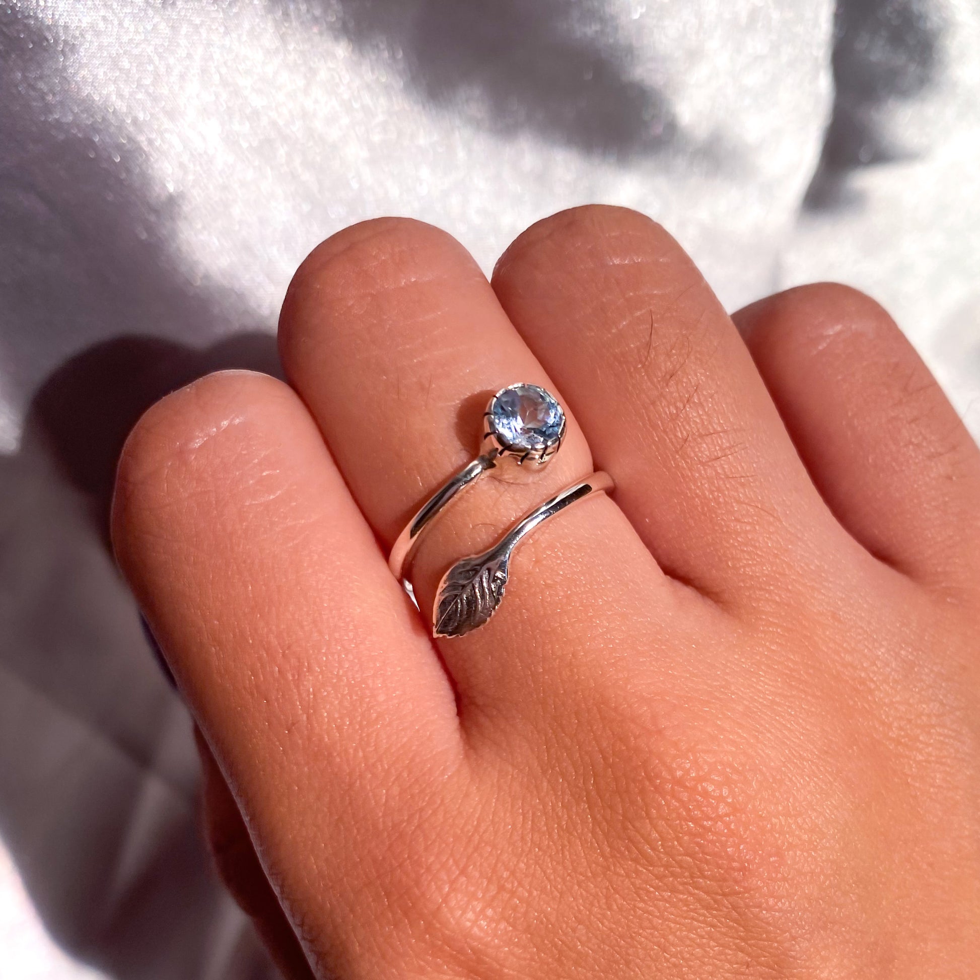 Blue Topaz Gemstone in 925 Sterling Silver Leaf Ring - Preorder