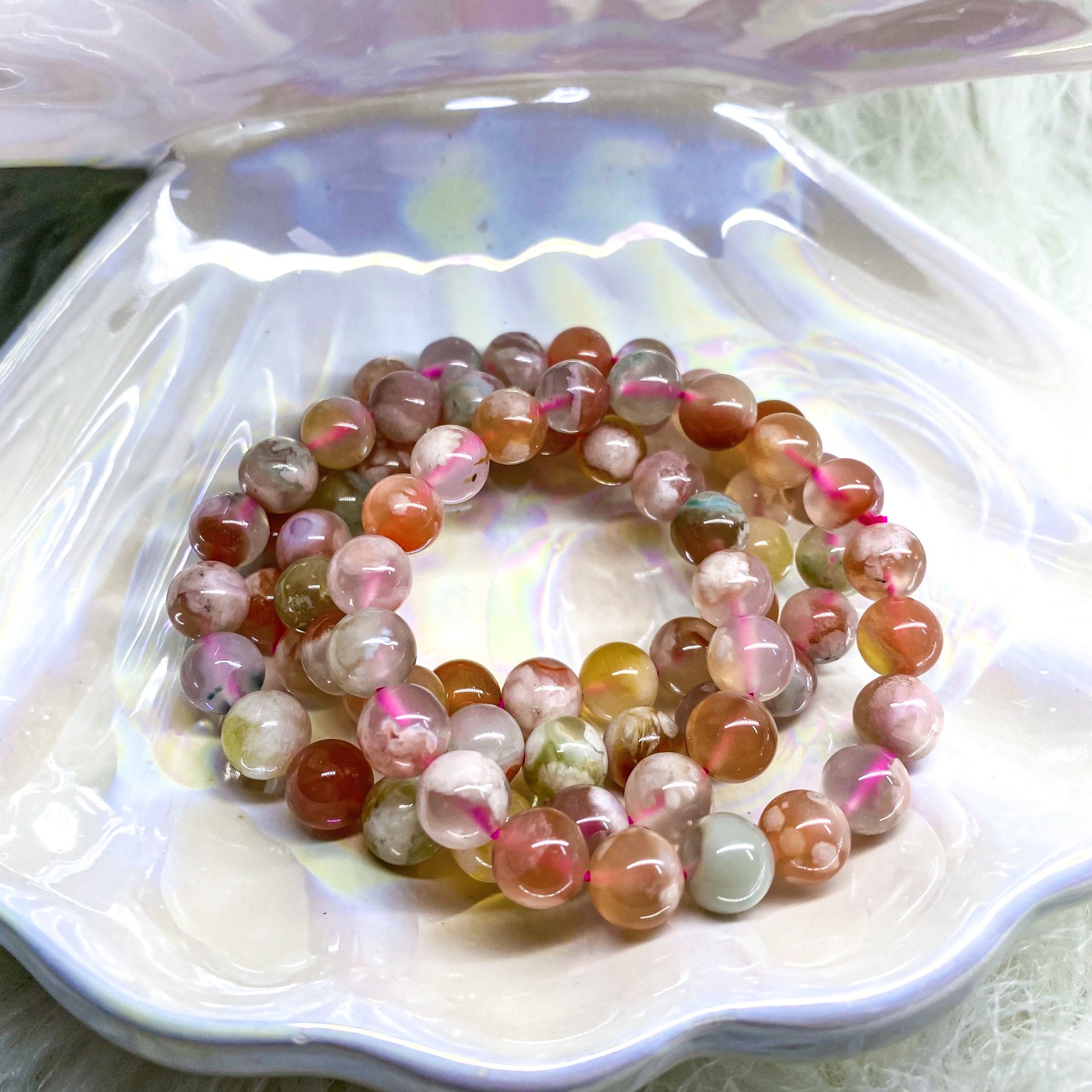 Flower Agate Bead Bracelet