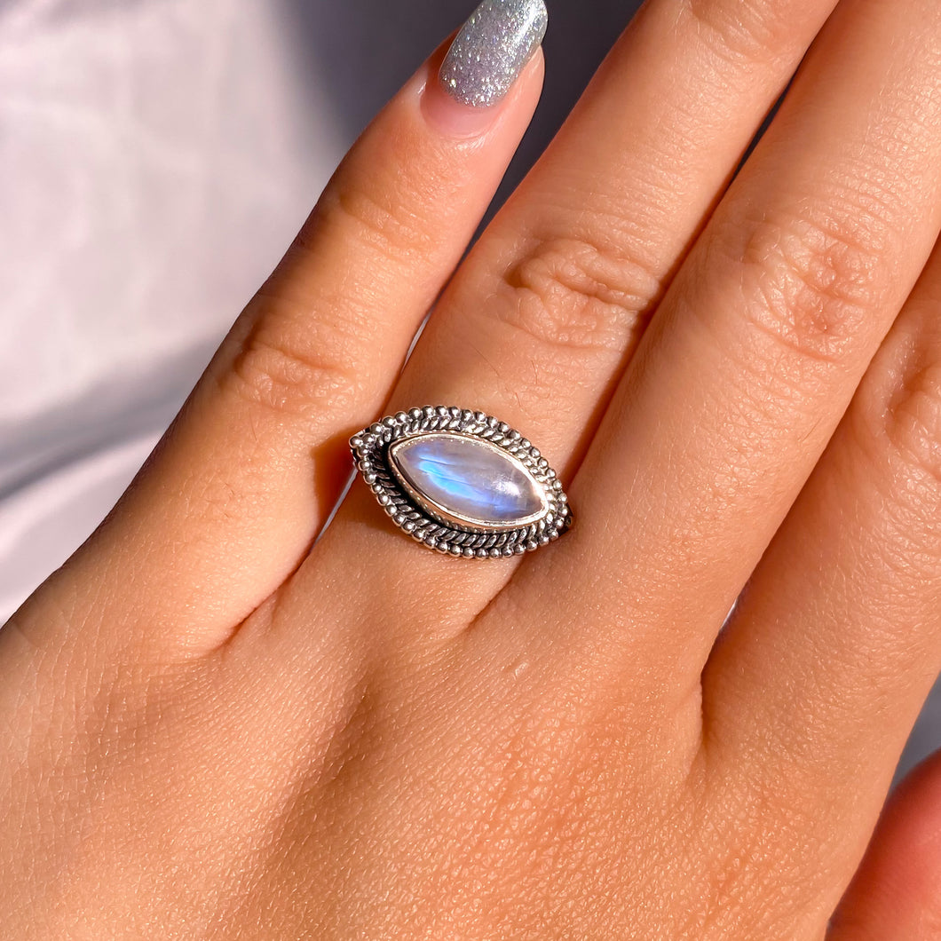 Moonstone “Eye” Ring in Intricate Setting