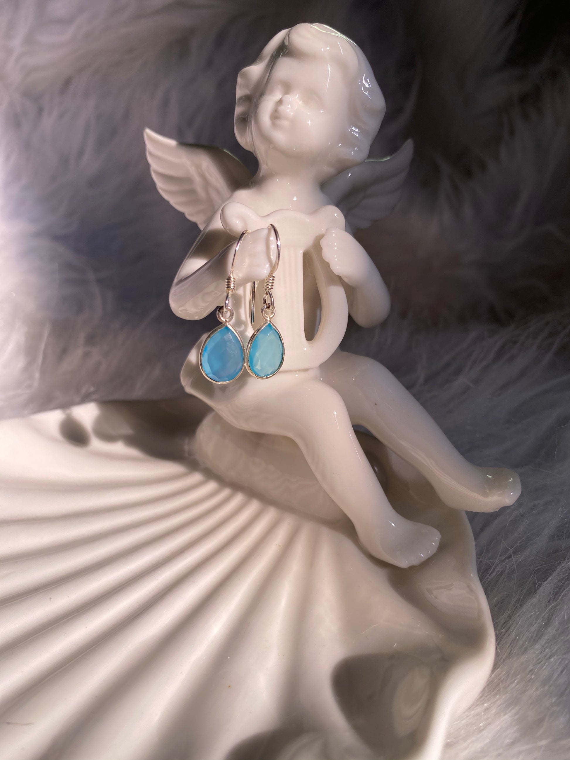 Blue Chalcedony Silver Drop Earrings