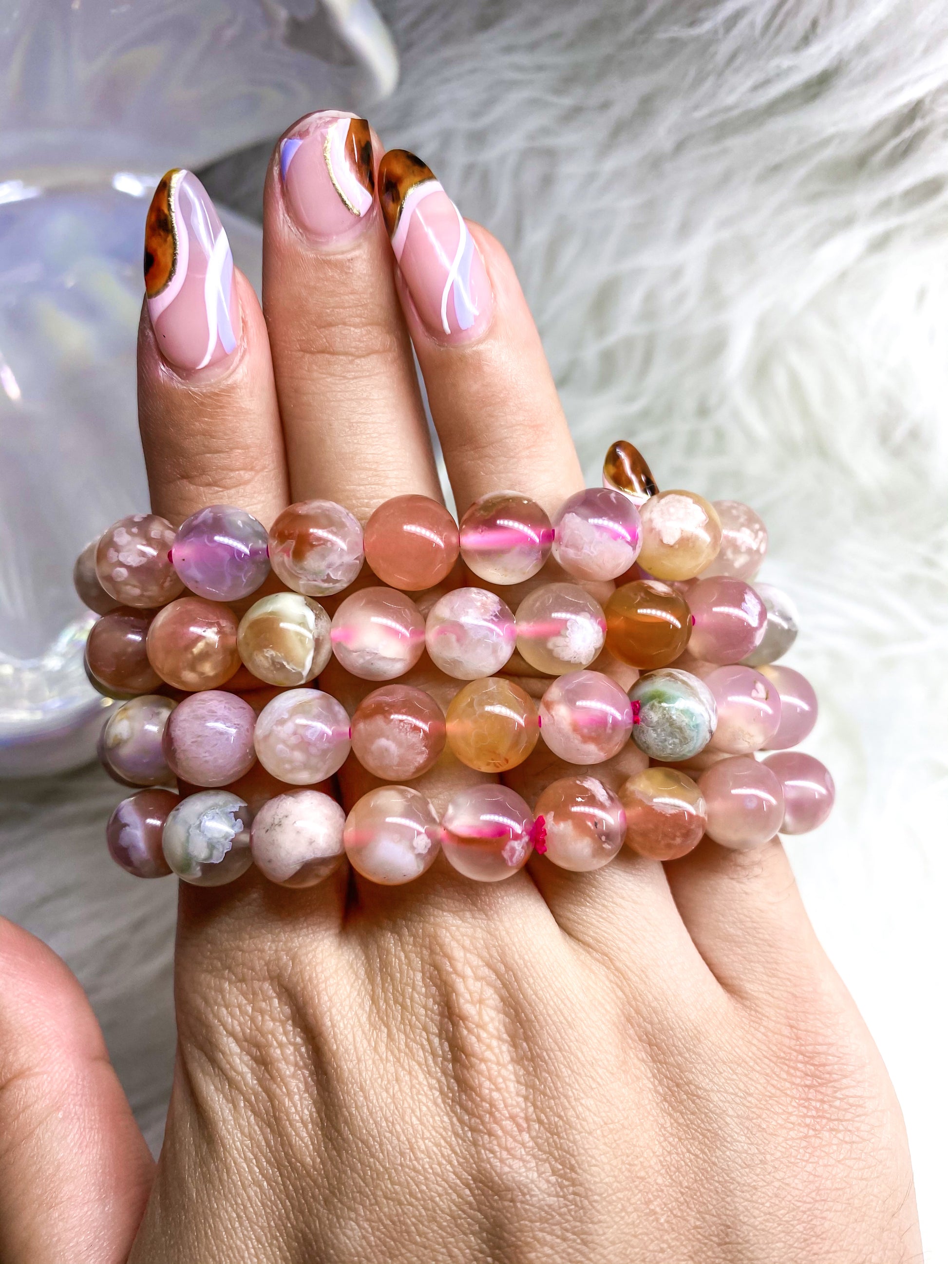 Flower Agate Bead Bracelet
