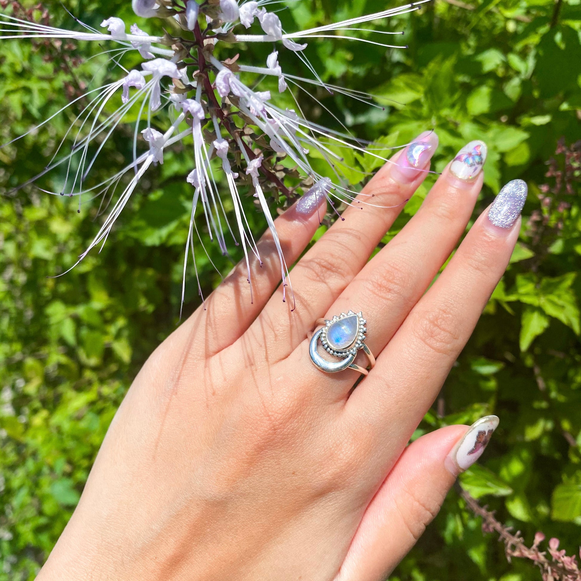 Moonstone Crescent Silver Ring MR-03