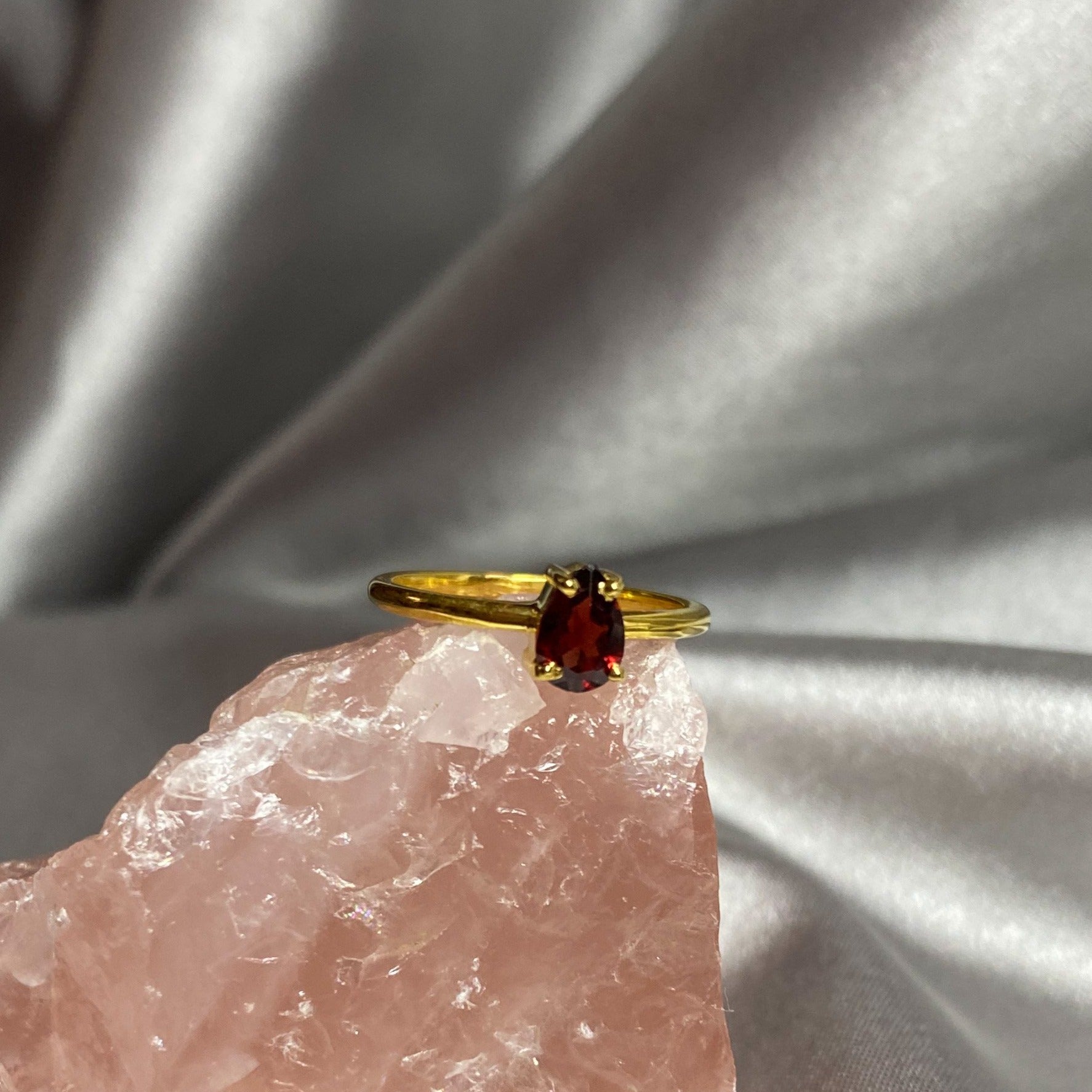 Garnet Gemstone Ring with Dainty Gold Band GR-01
