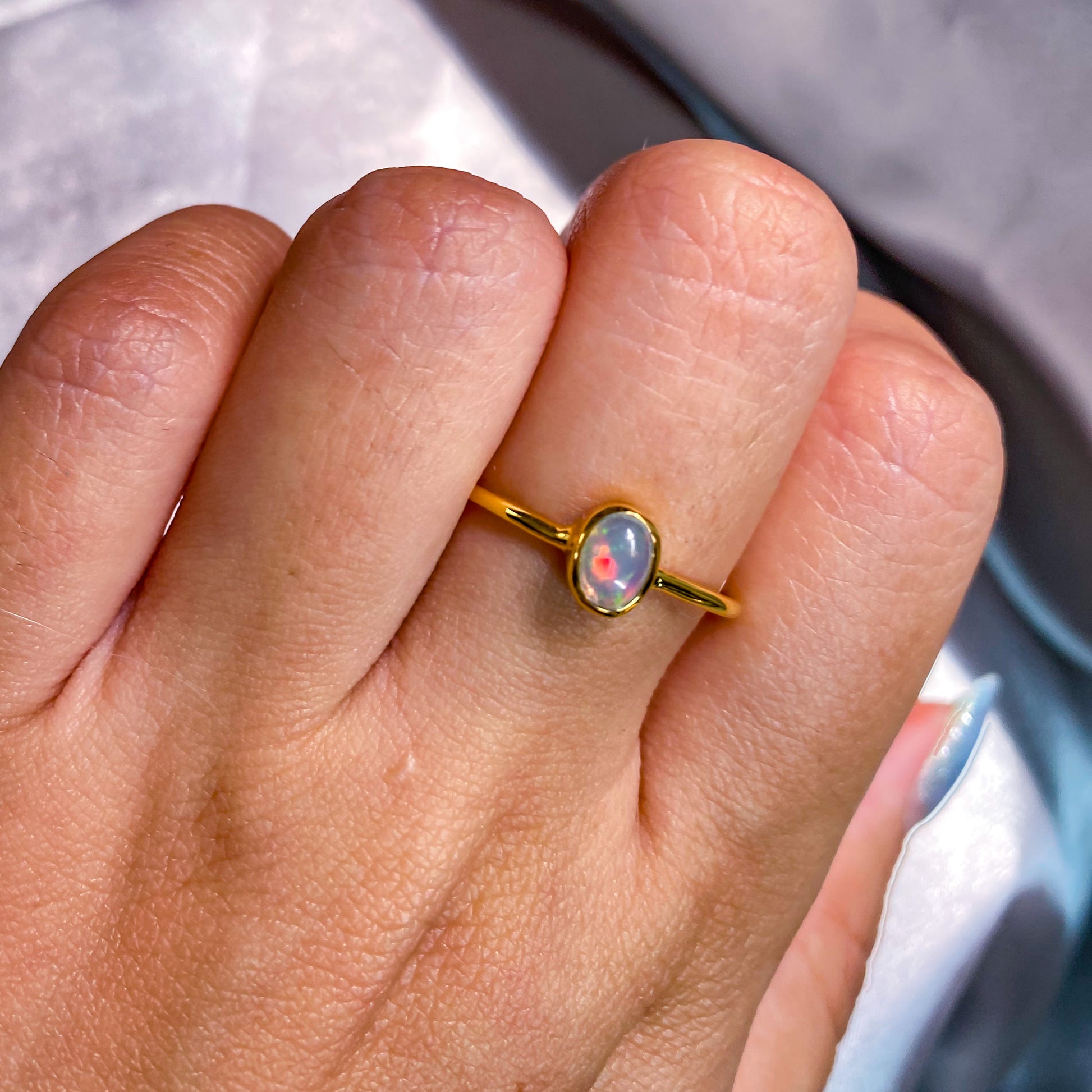 Ethiopian Fire Opal Oval Bezel Ring