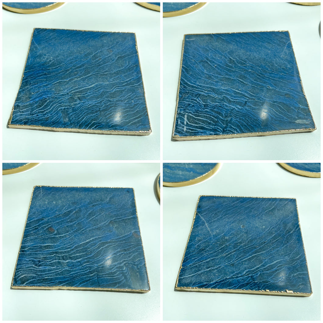 Blue Quartz Large Gold Edged Coasters Platters