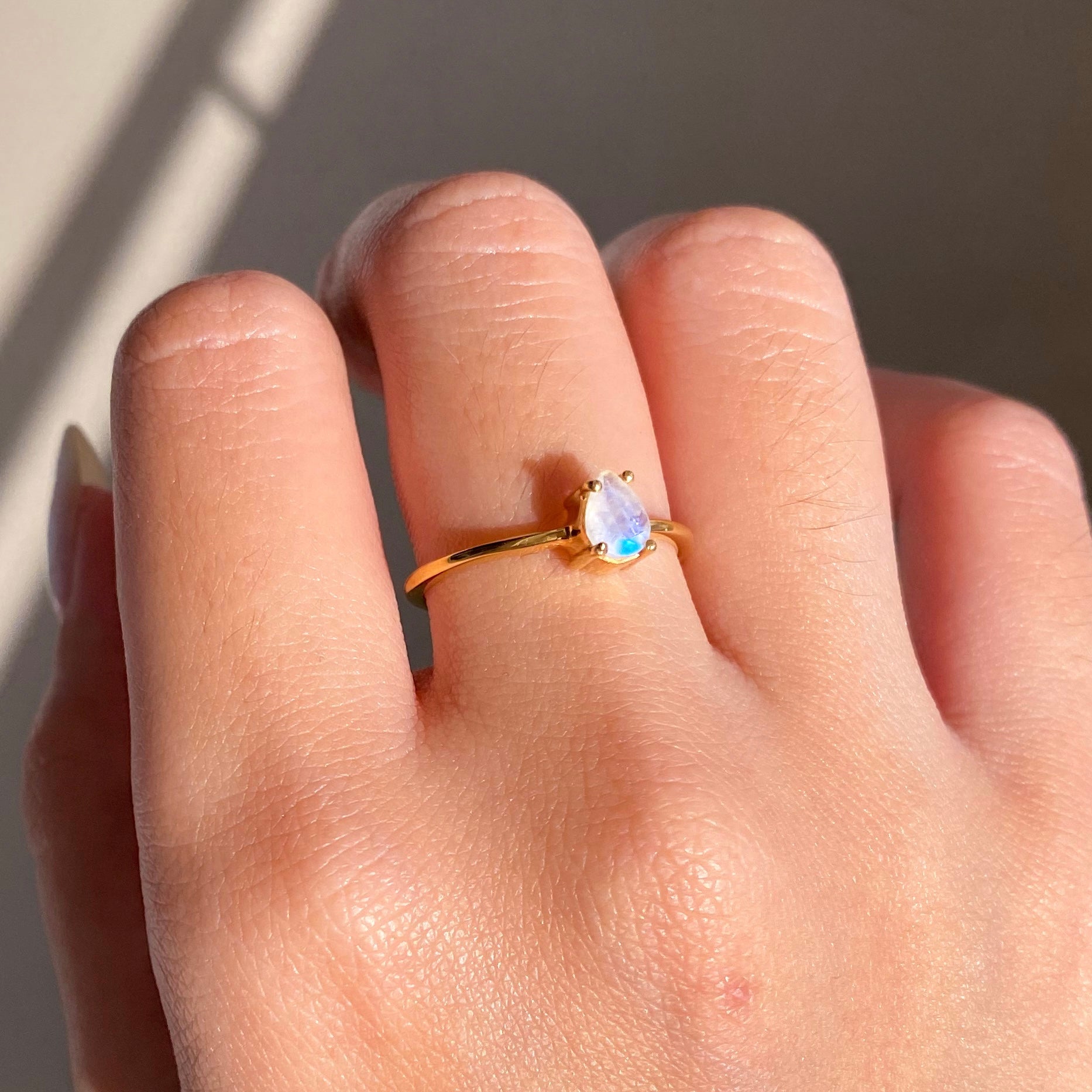 Moonstone Gemstone Ring with Dainty Gold Band MR-01