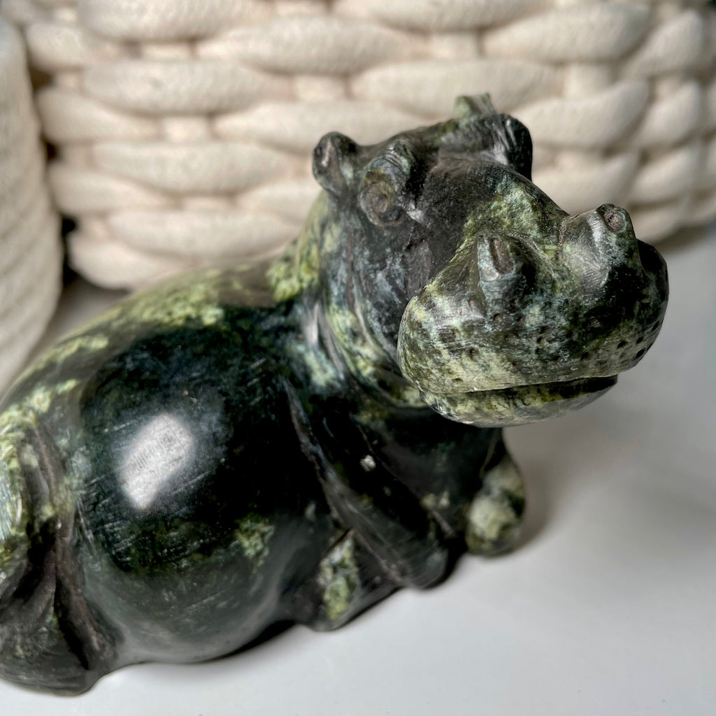 Majestic Verdite / African Jade Hippopotamus Sculpture