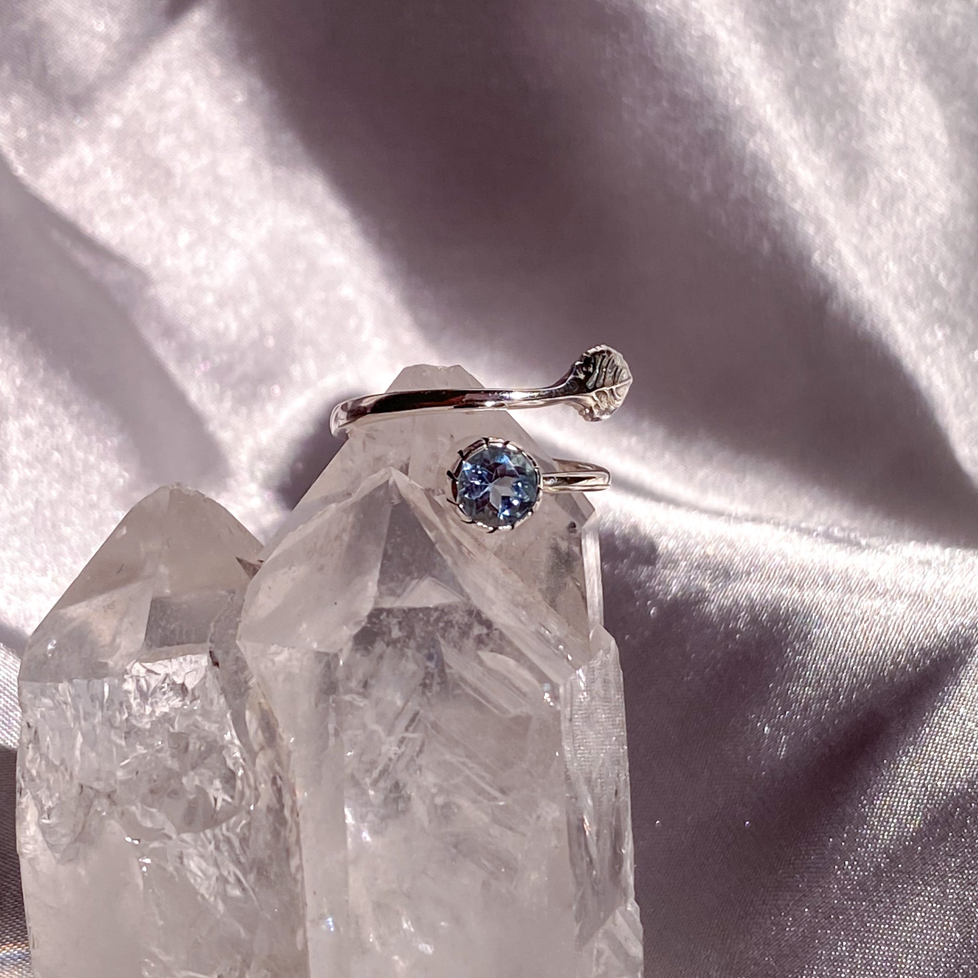 Blue Topaz Gemstone in 925 Sterling Silver Leaf Ring - Preorder