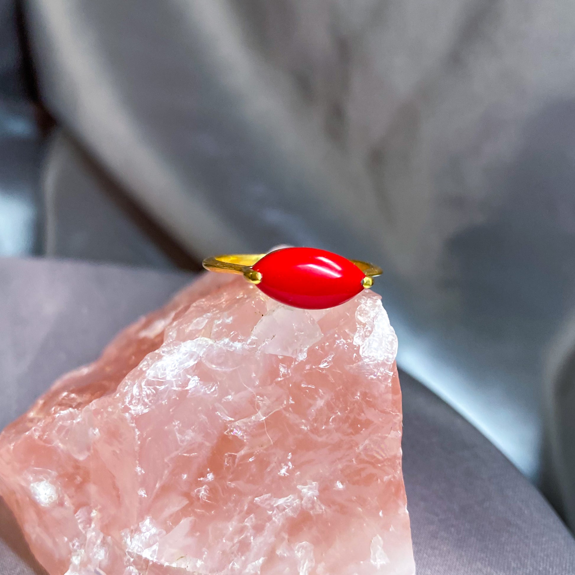 Red Coral Ring with Dainty Gold Filled Band