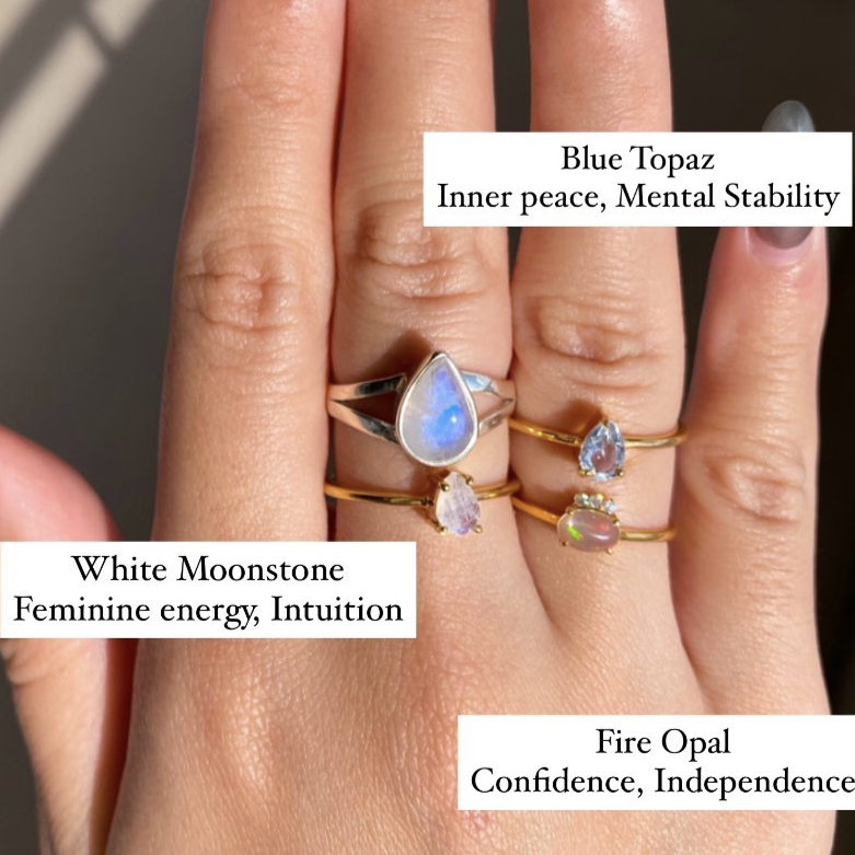 Moonstone Gemstone Ring with Dainty Gold Band MR-01