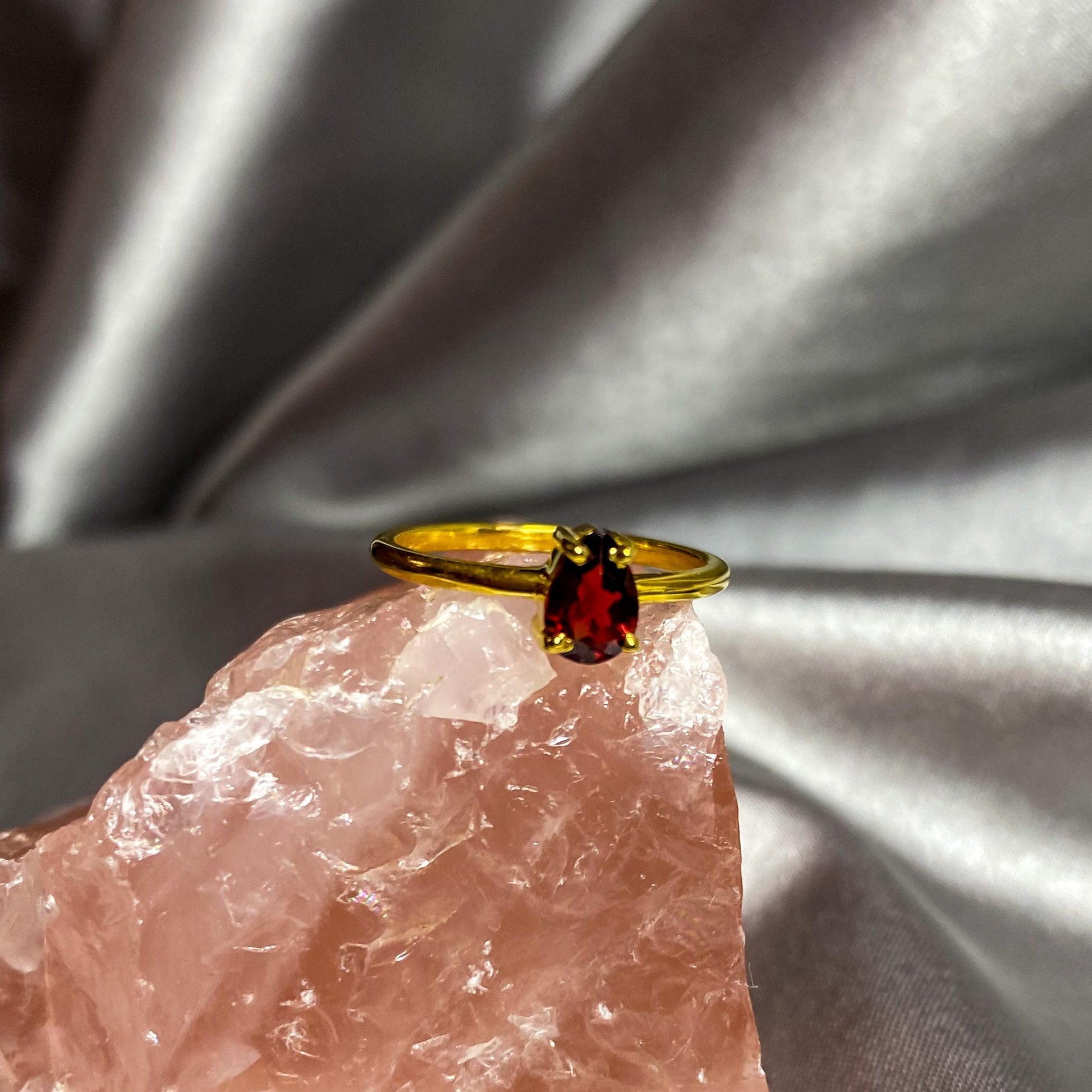Garnet Gemstone Ring with Dainty Gold Band GR-01