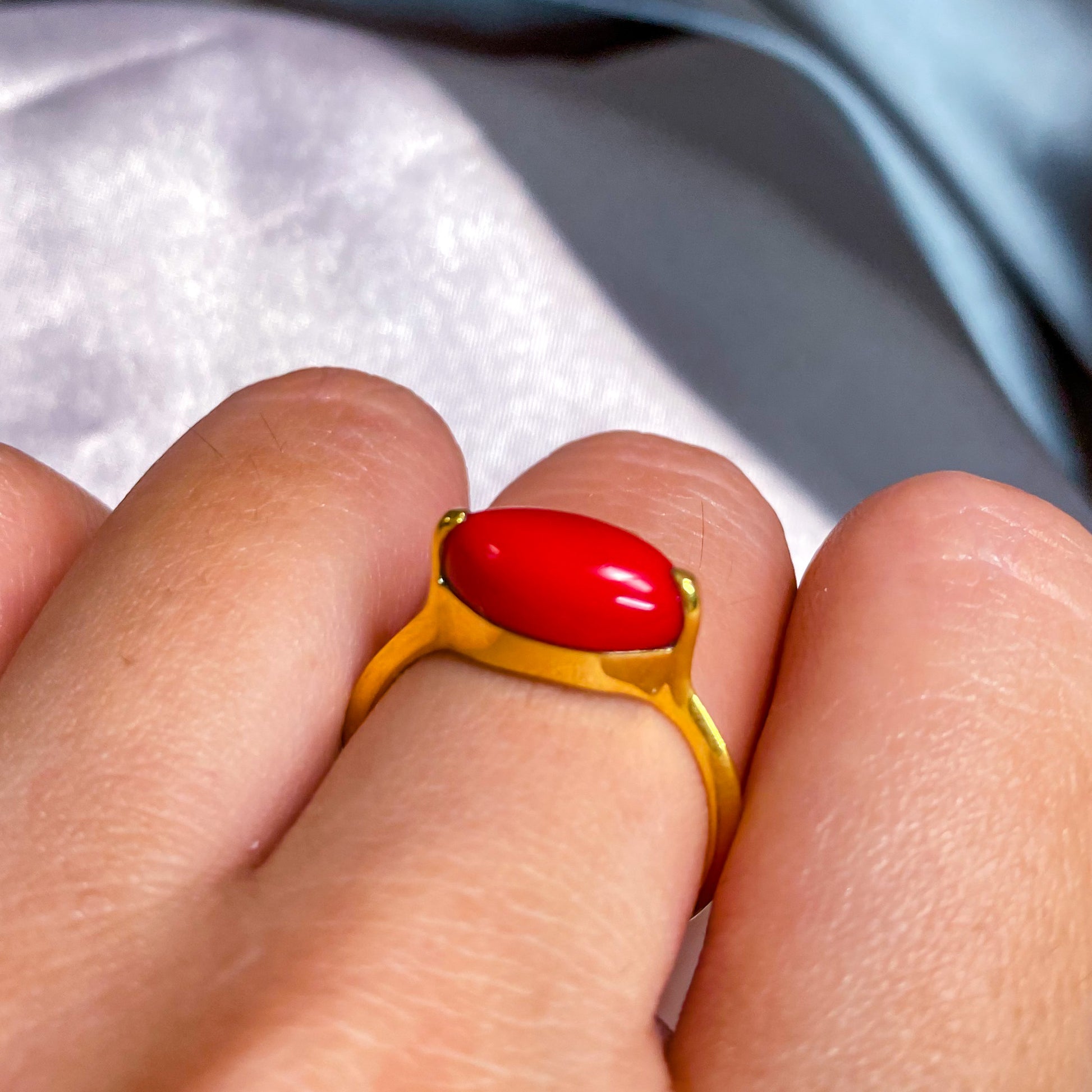 Red Coral Ring with Dainty Gold Filled Band