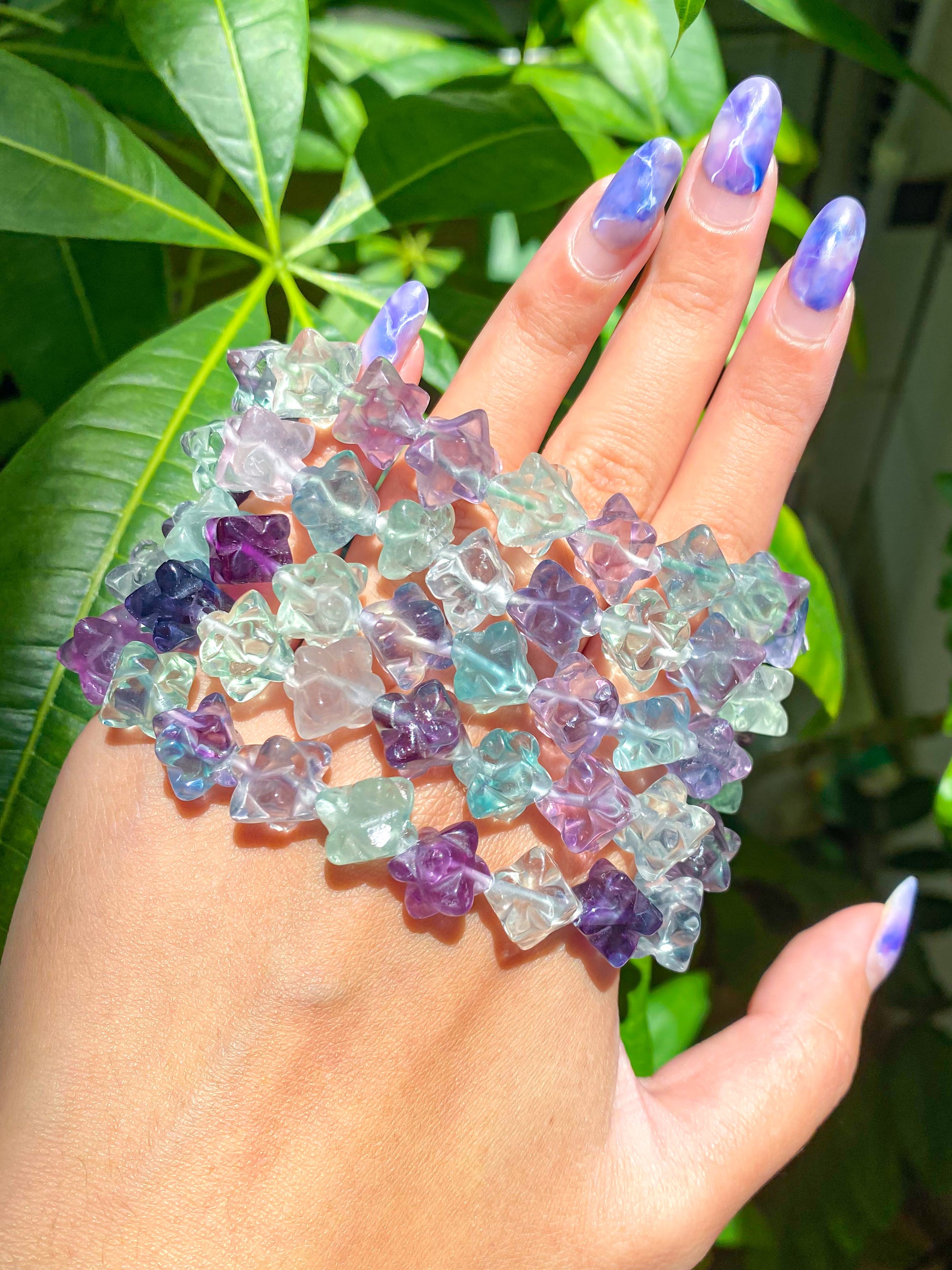Clover Rainbow Fluorite Crystal Bead Bracelet
