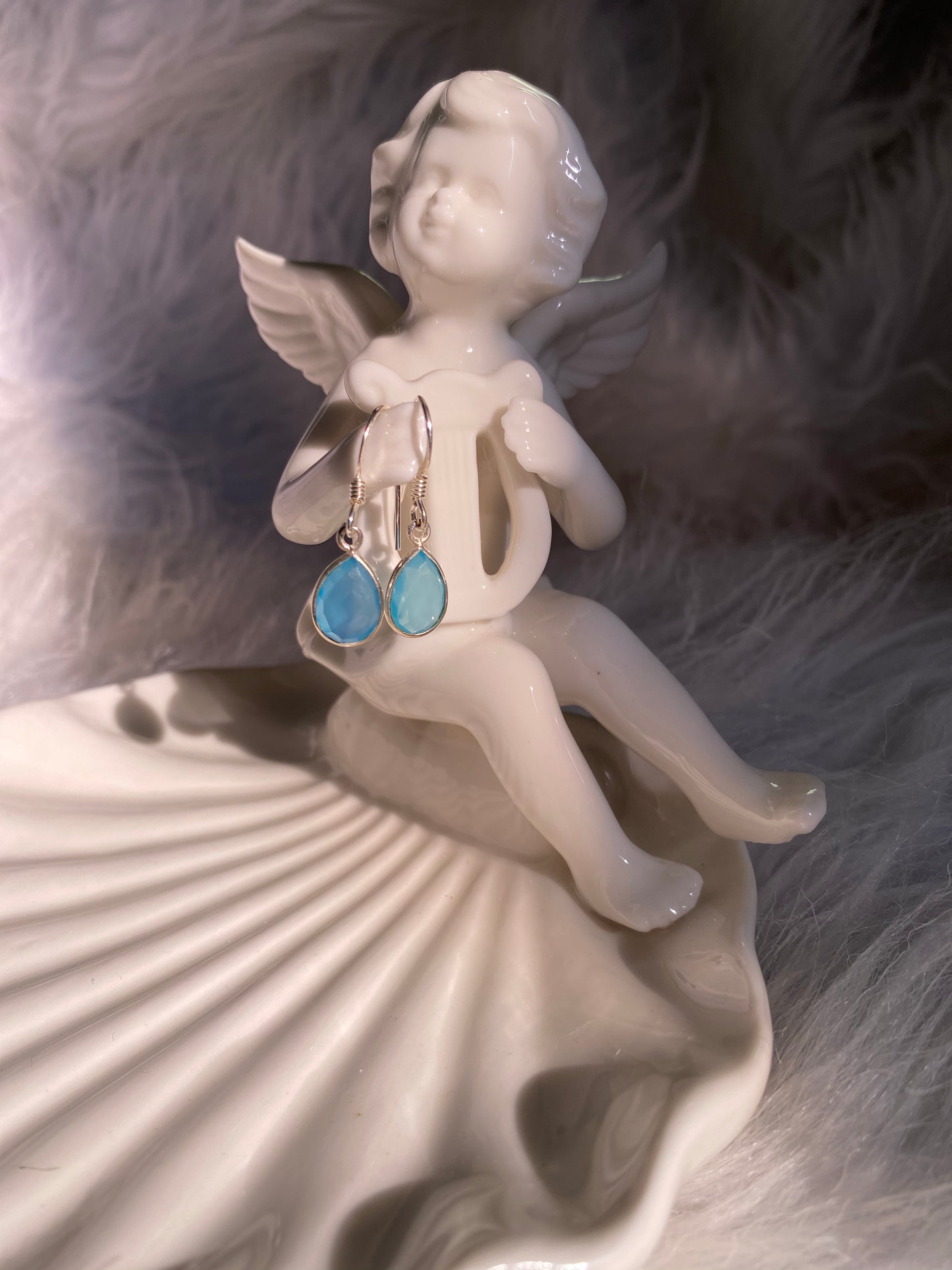 Blue Chalcedony Silver Drop Earrings