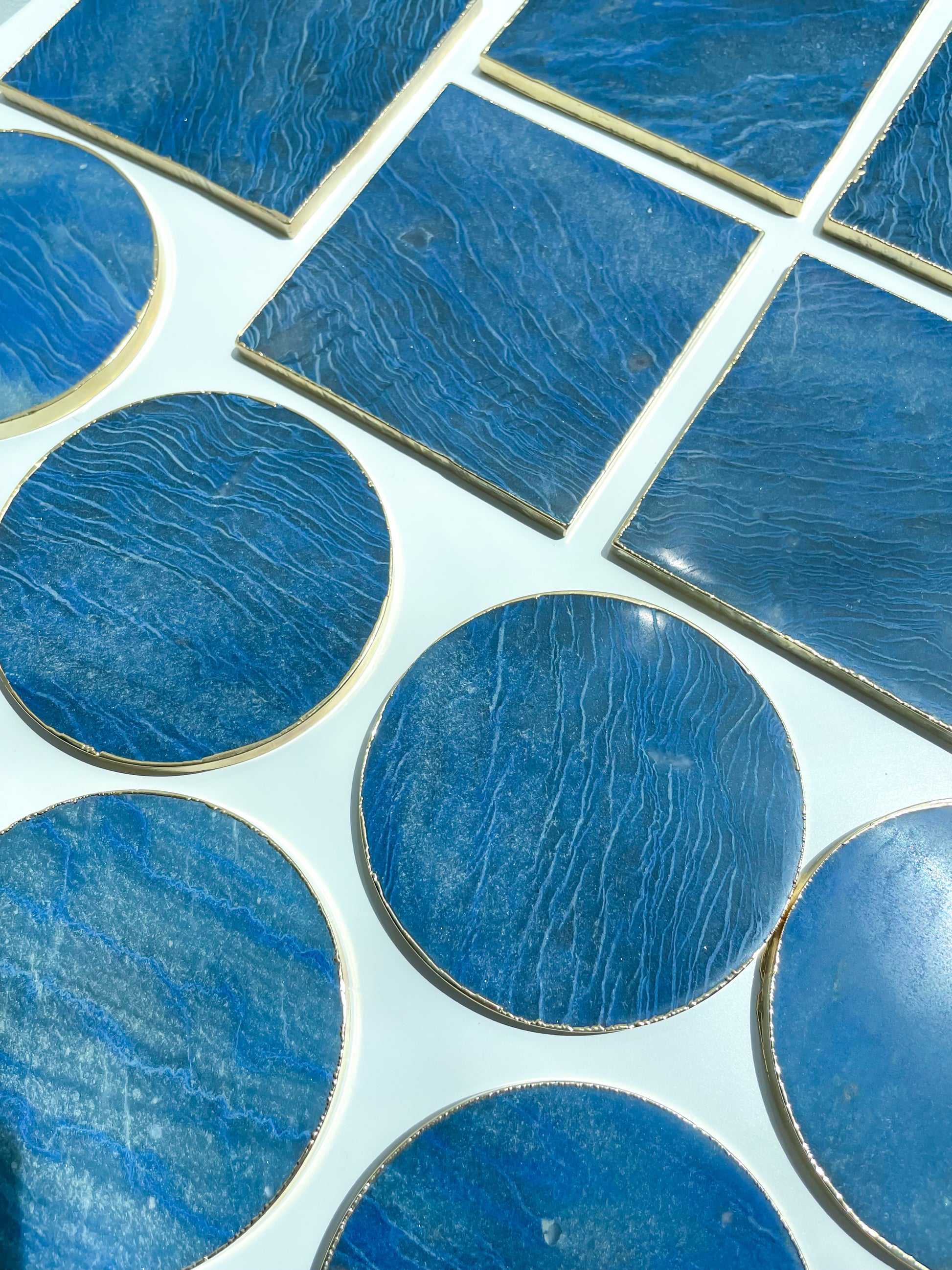 Blue Quartz Large Gold Edged Coasters Platters