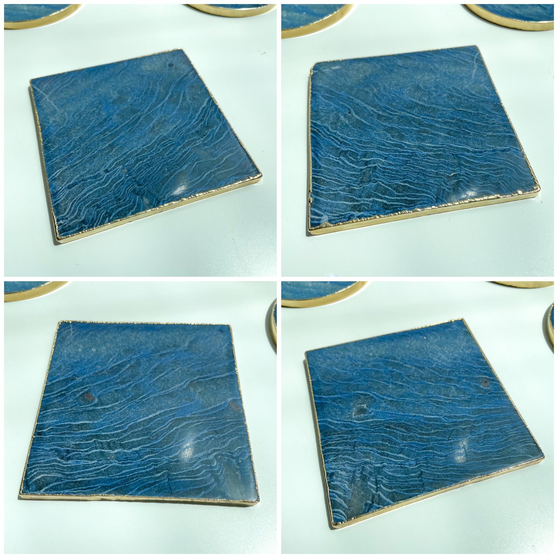 Blue Quartz Large Gold Edged Coasters Platters