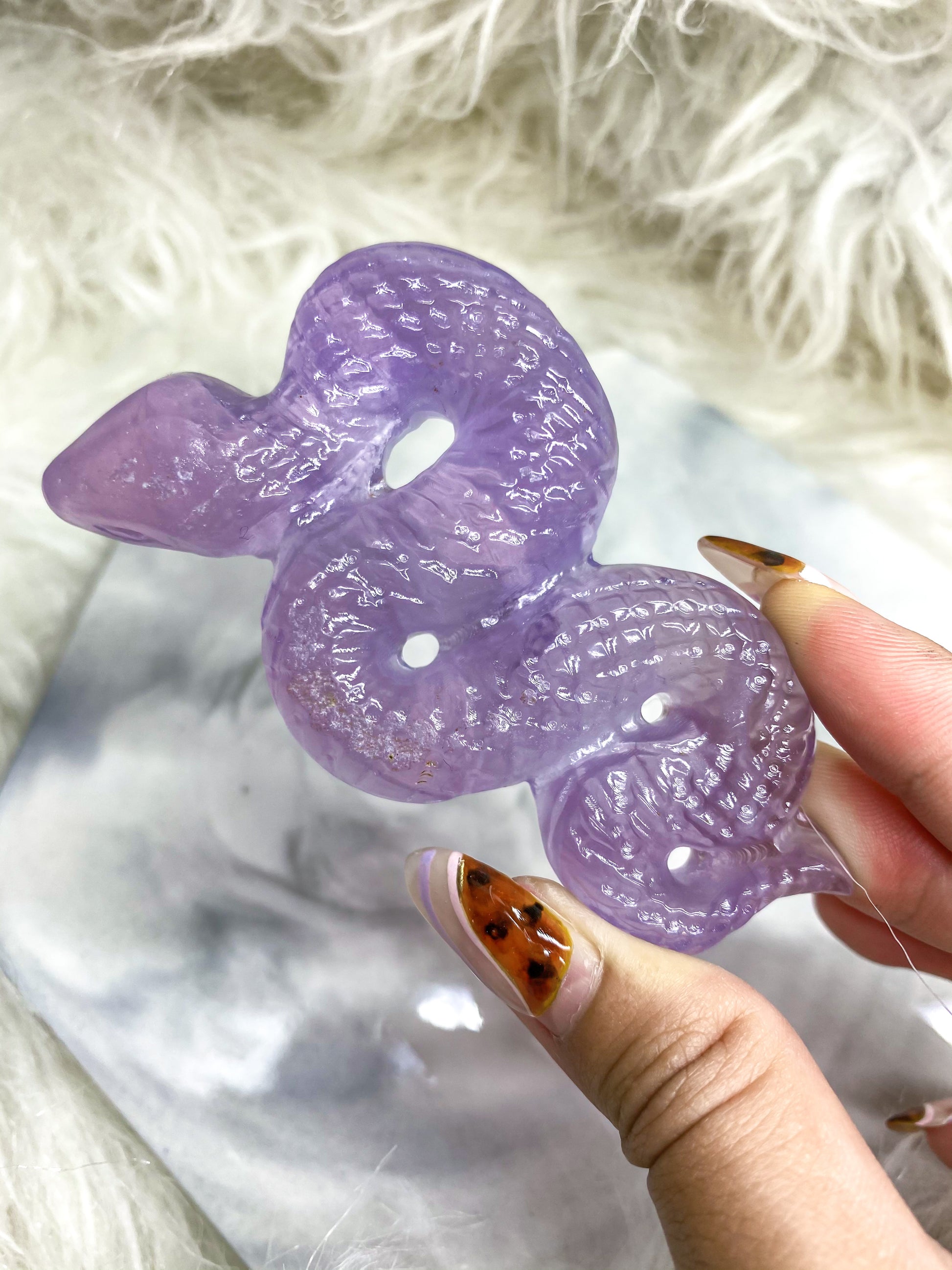Pink Fluorite Snake Carving