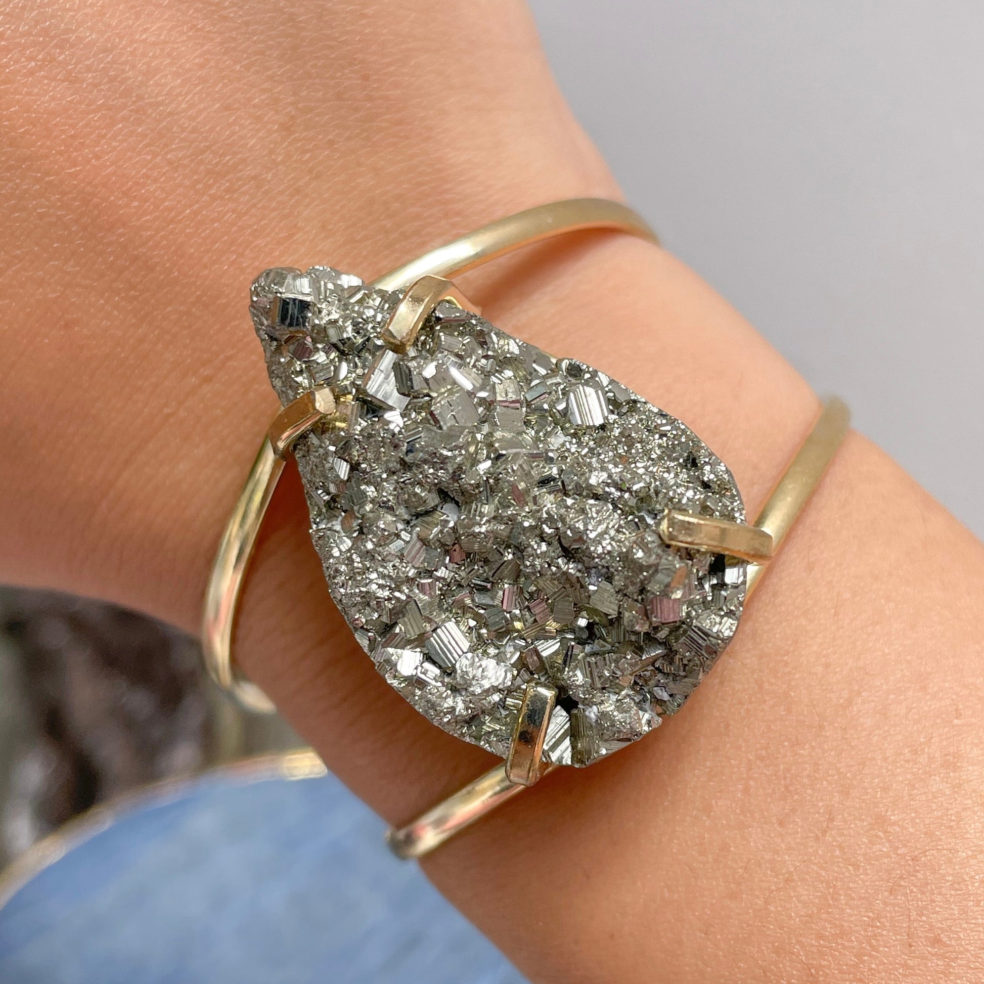 Druzy Pyrite Cuff Gold Bangles