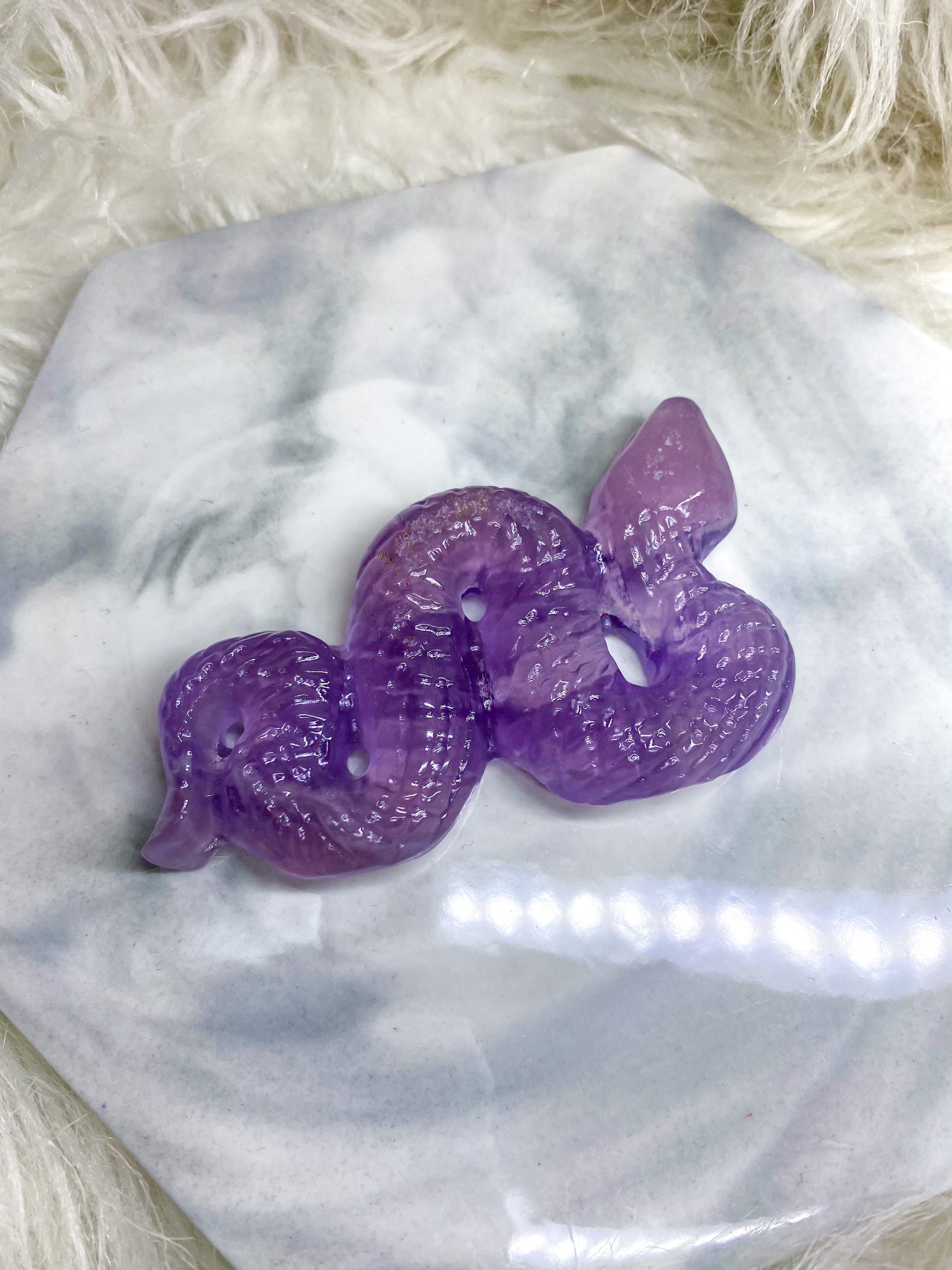 Pink Fluorite Snake Carving