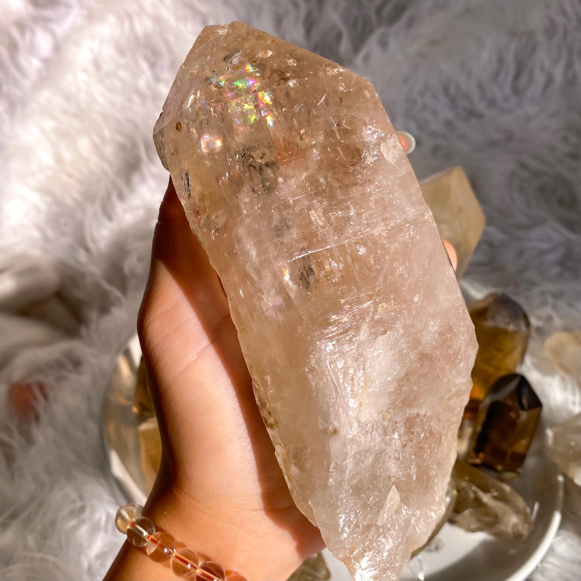 Natural Etched Raw Brazilian Champagne Colored Citrine Point with Yellow Mica