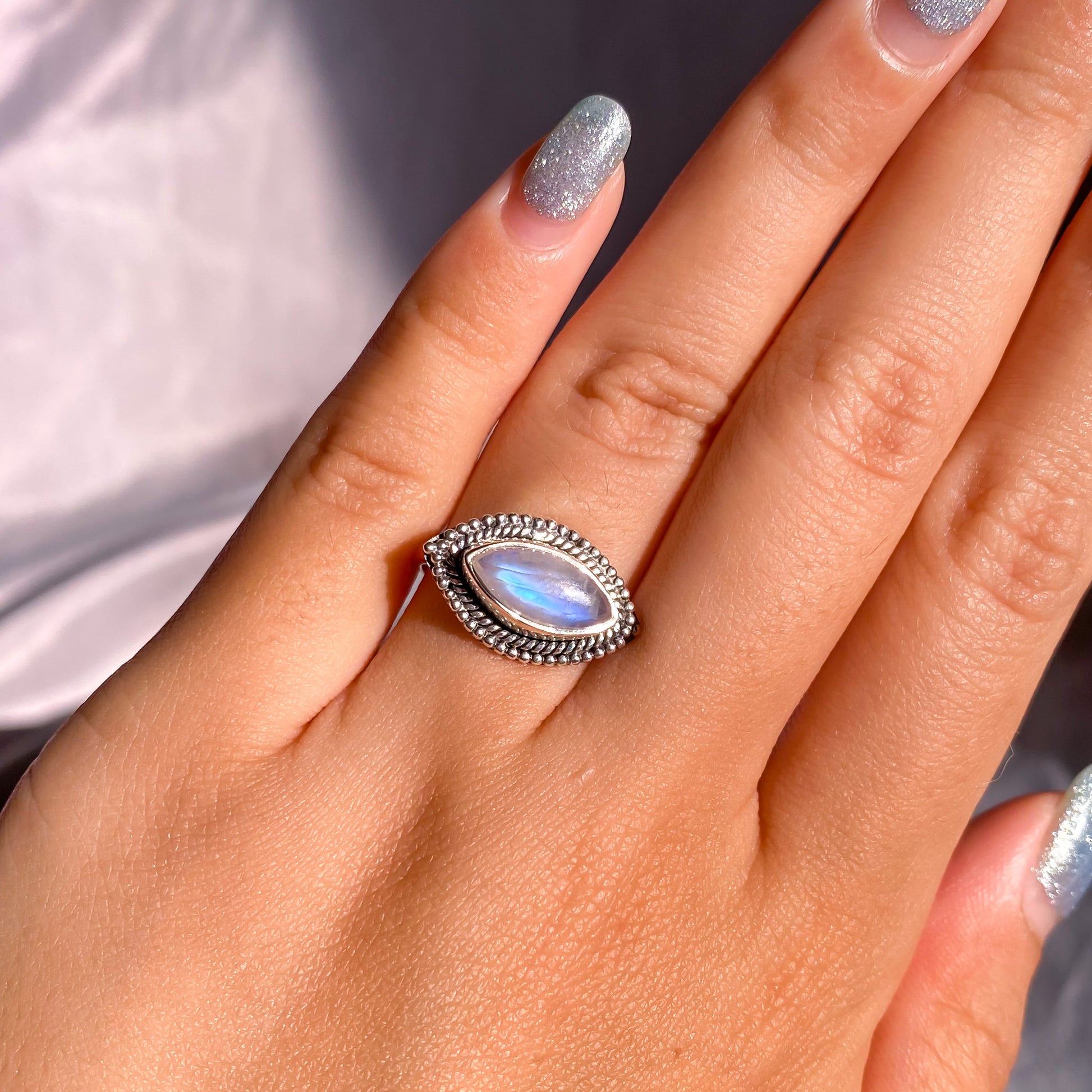 Moonstone “Eye” Ring in Intricate Setting
