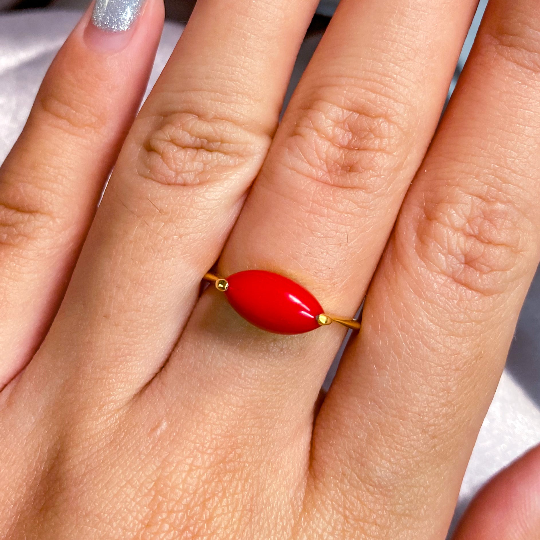 Red Coral Ring with Dainty Gold Filled Band