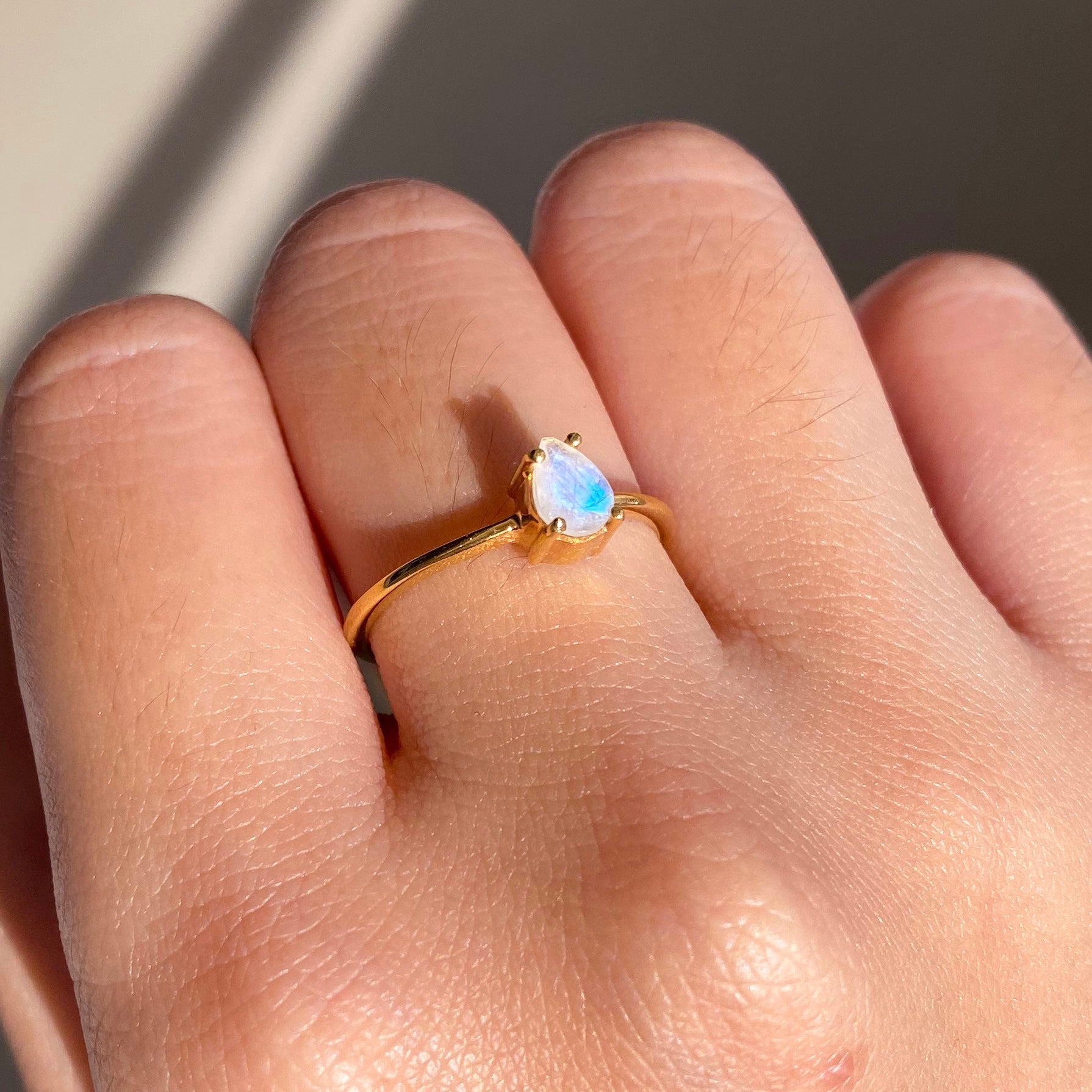 Moonstone Gemstone Ring with Dainty Gold Band MR-01