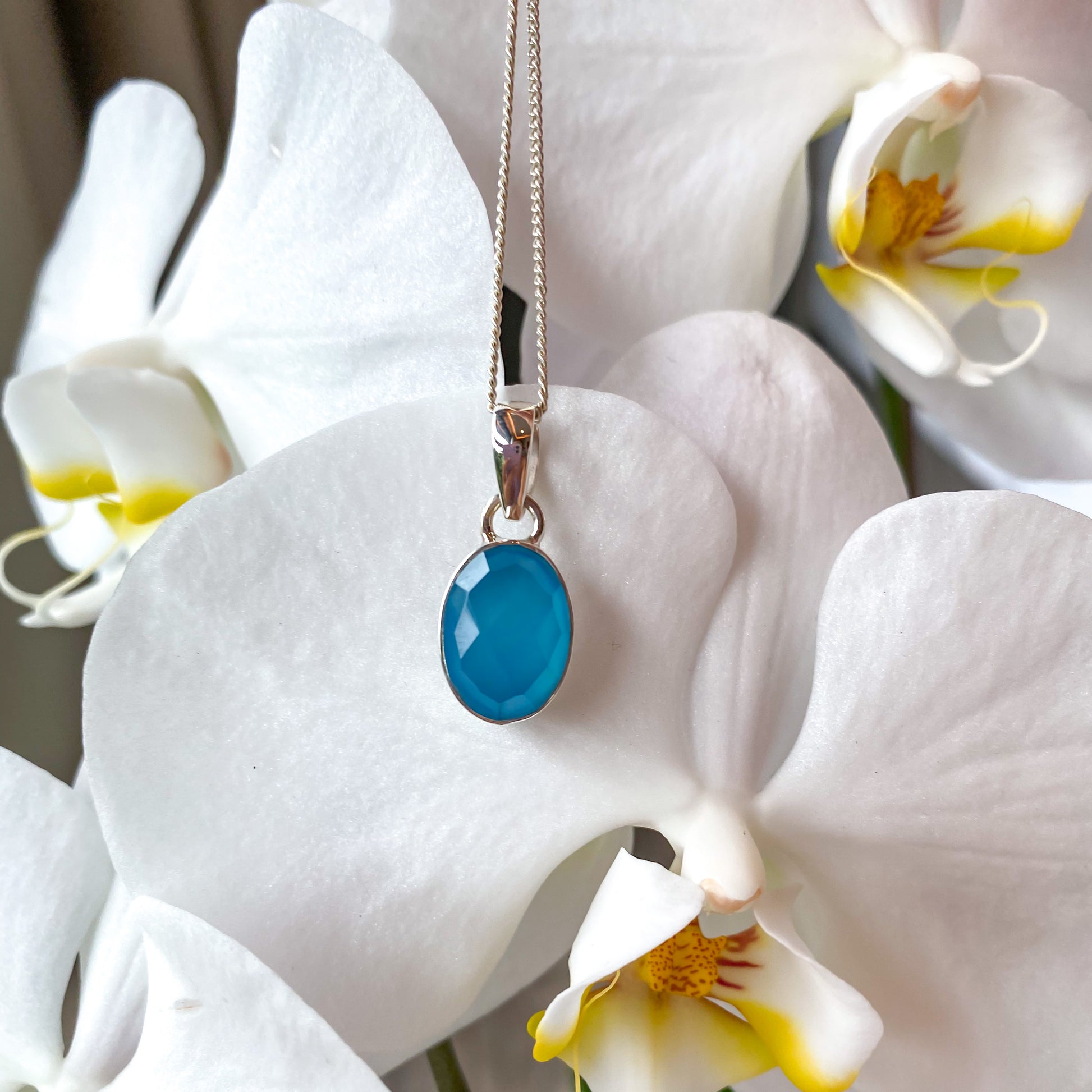 Blue Chalcedony Faceted Gemstone Pendant