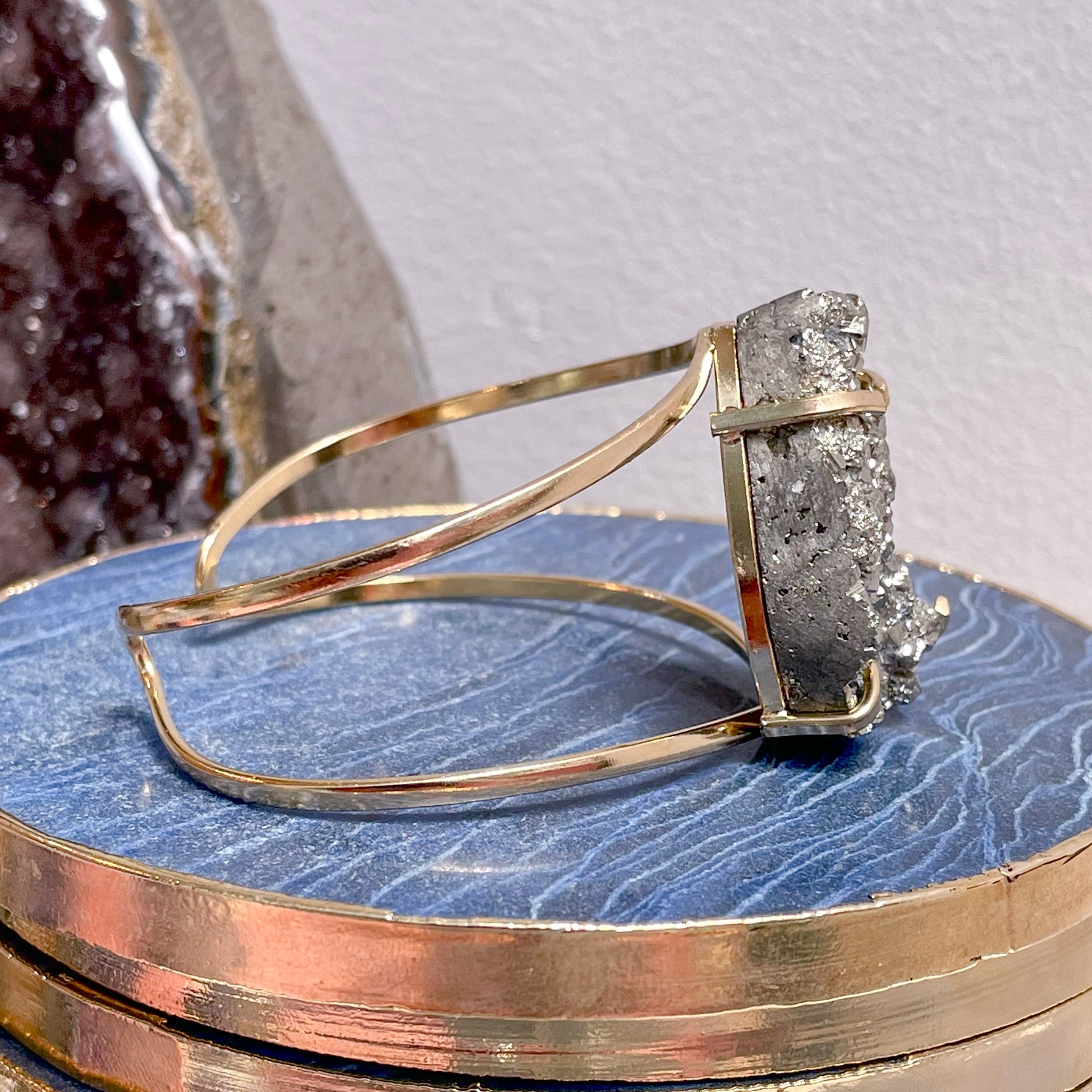 Druzy Pyrite Cuff Gold Bangles