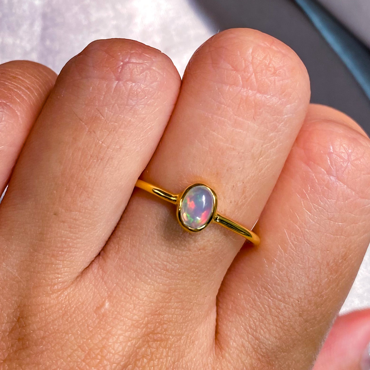 Ethiopian Fire Opal Oval Bezel Ring
