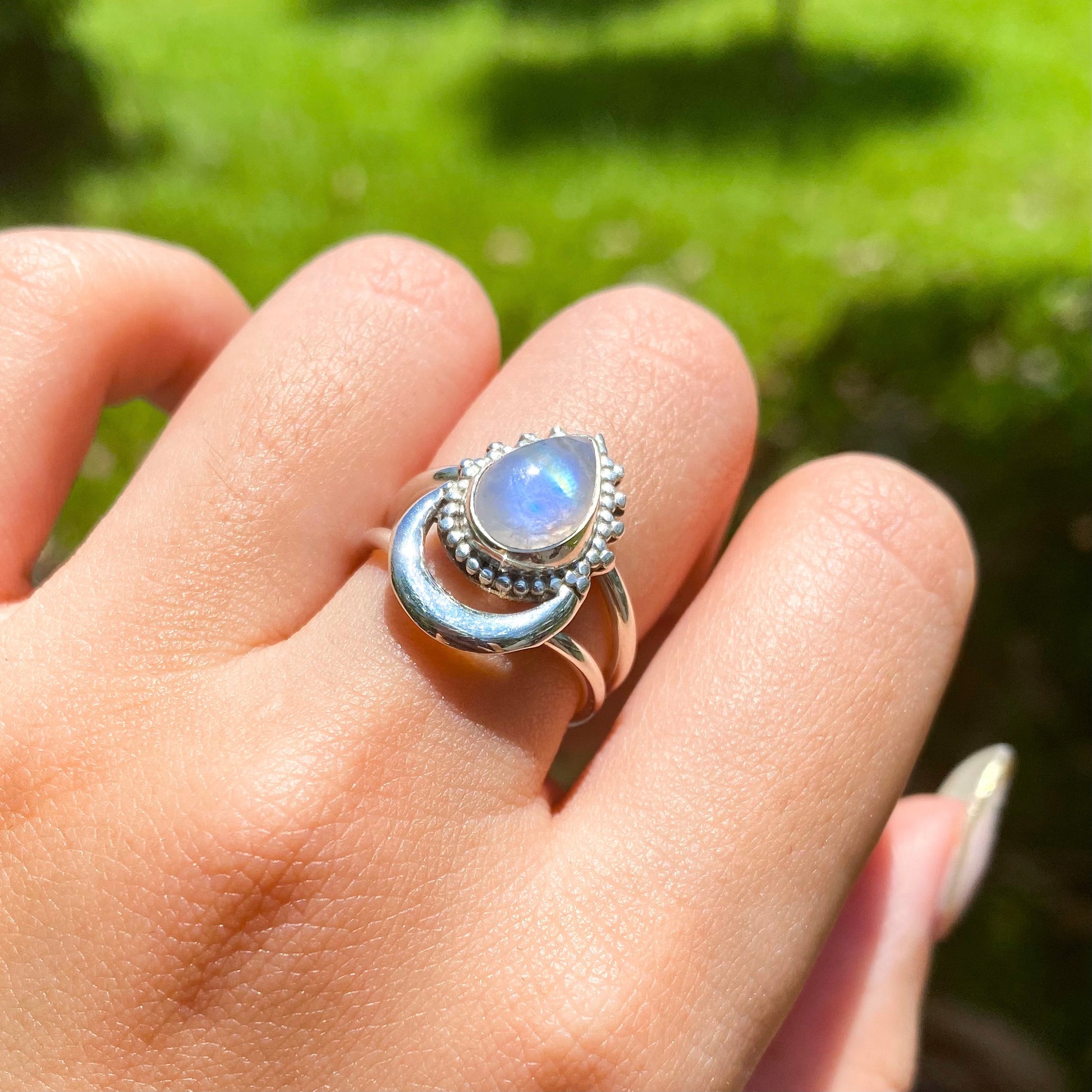Moonstone Crescent Silver Ring MR-03