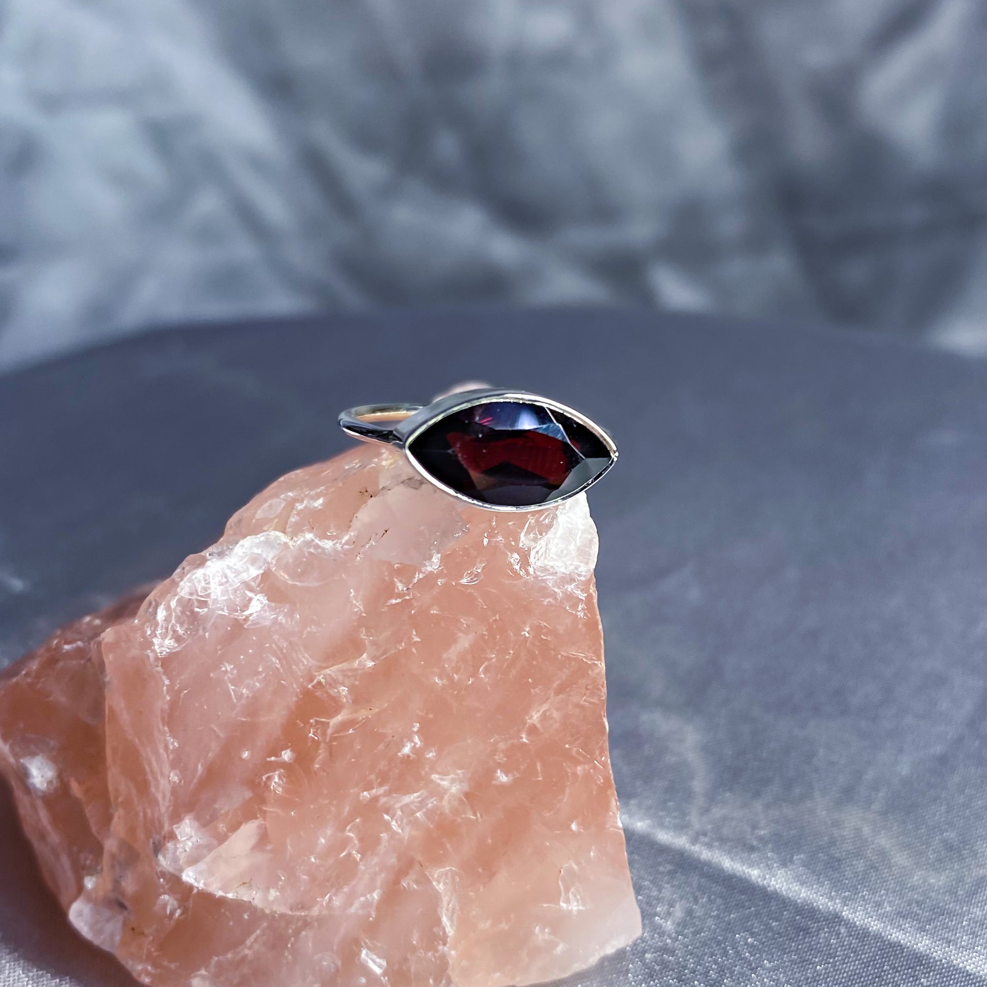 Garnet “Eye” Ring in Simple Setting (Preorder)