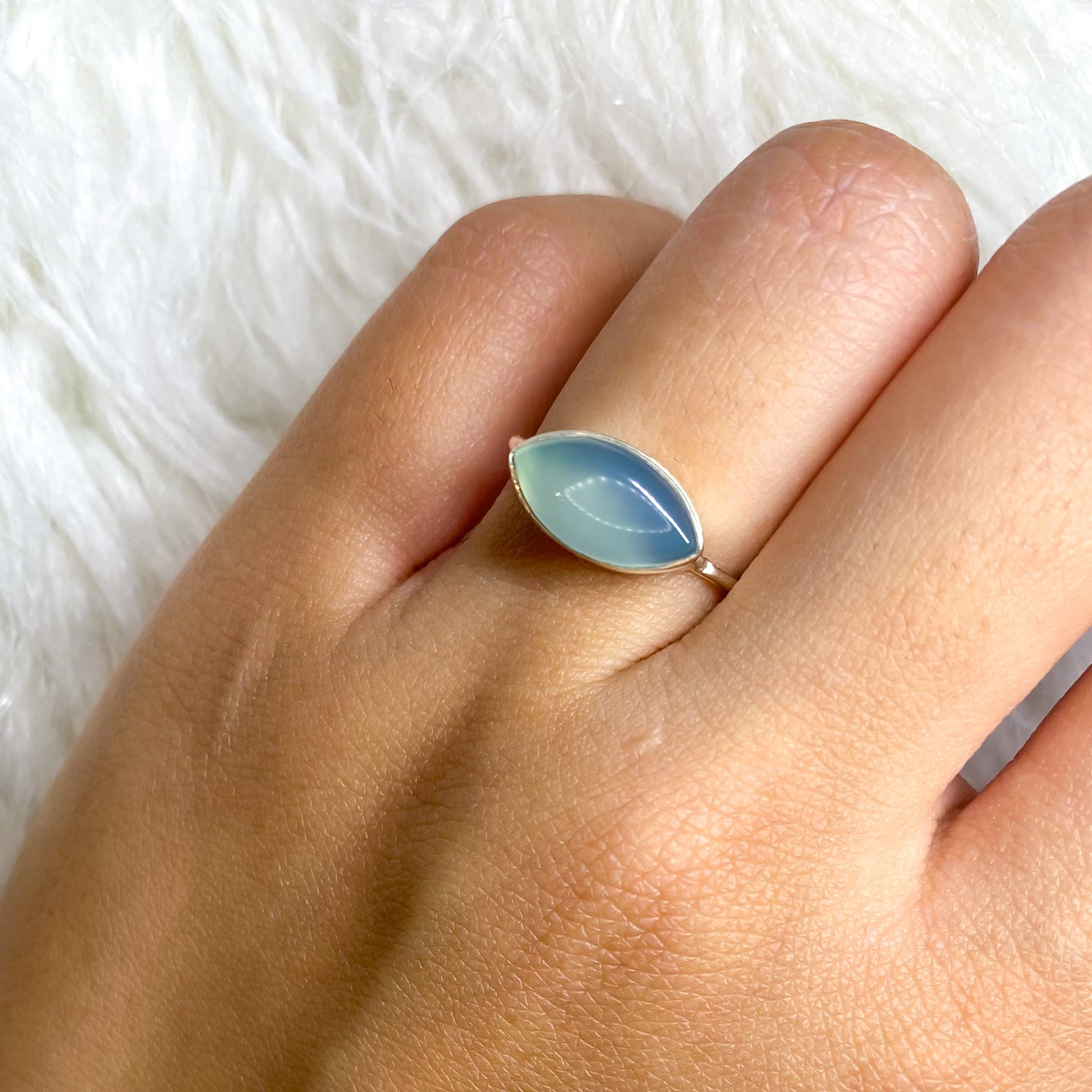 Blue Chalcedony “Eye” Ring in Simple Setting