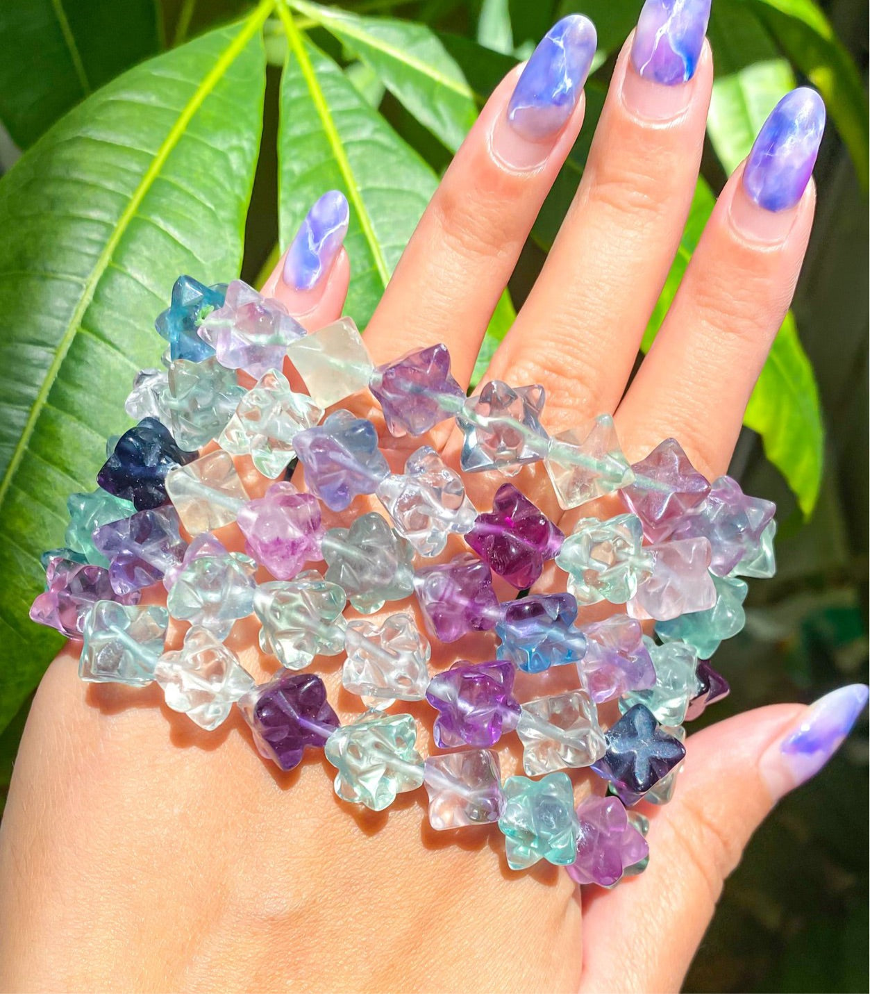 Clover Rainbow Fluorite Crystal Bead Bracelet