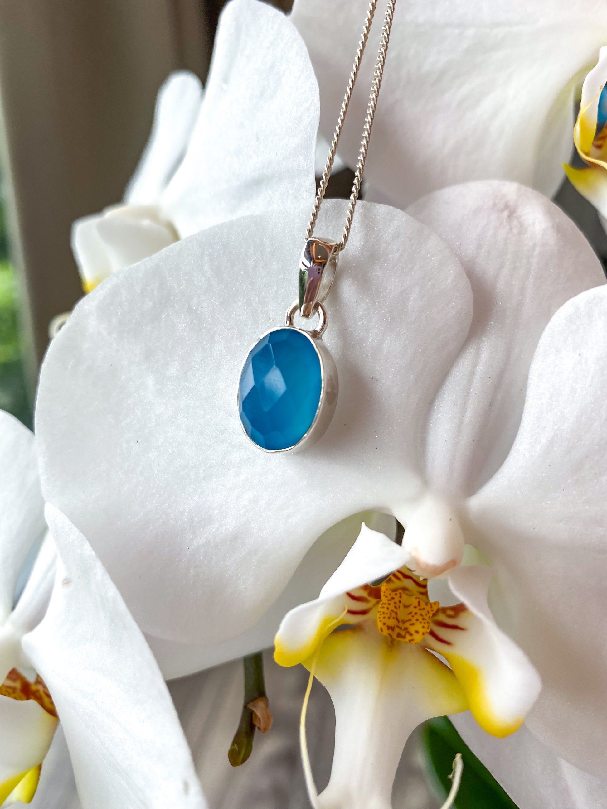 Blue Chalcedony Faceted Gemstone Pendant