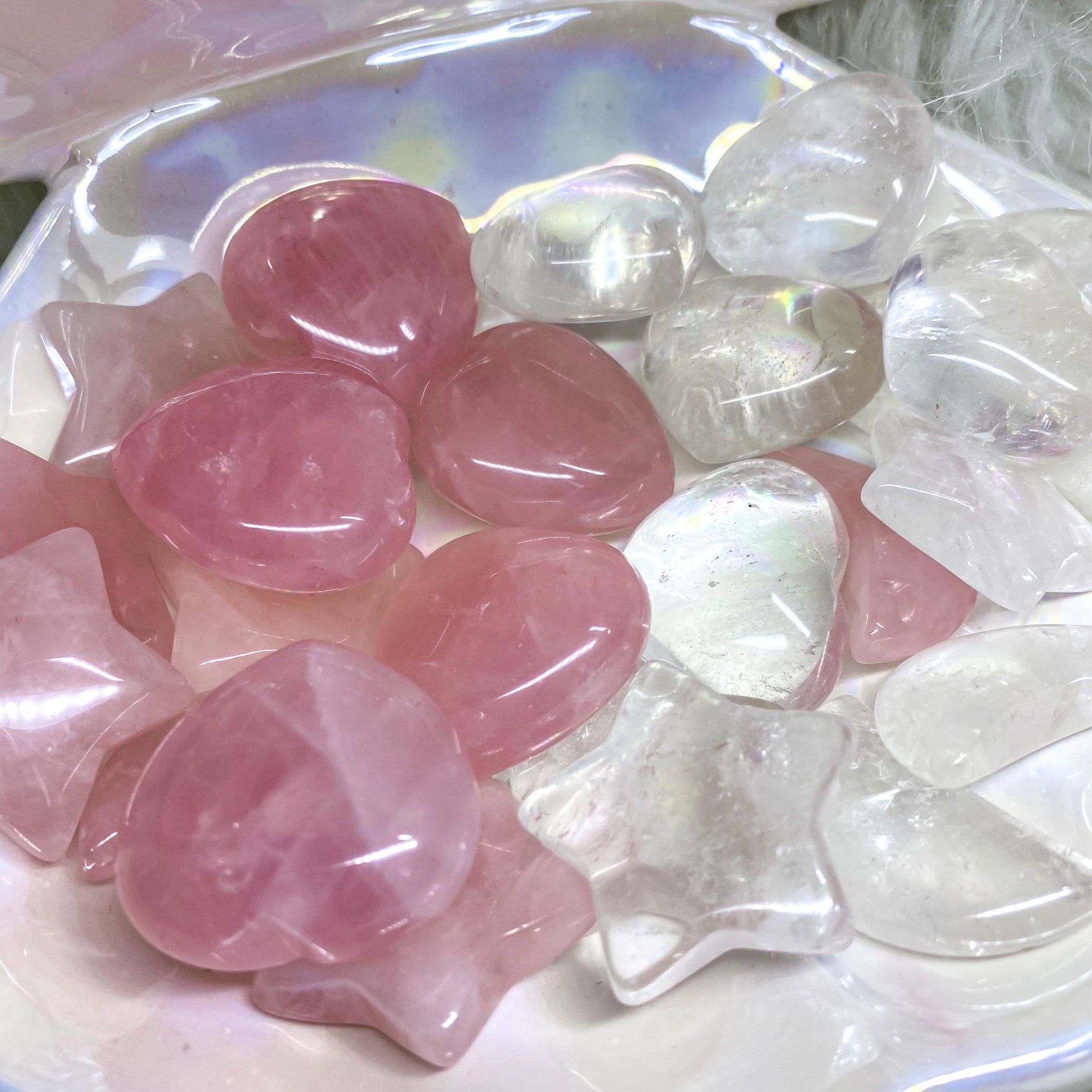 Rose Quartz Puffy Heart Star Moon
