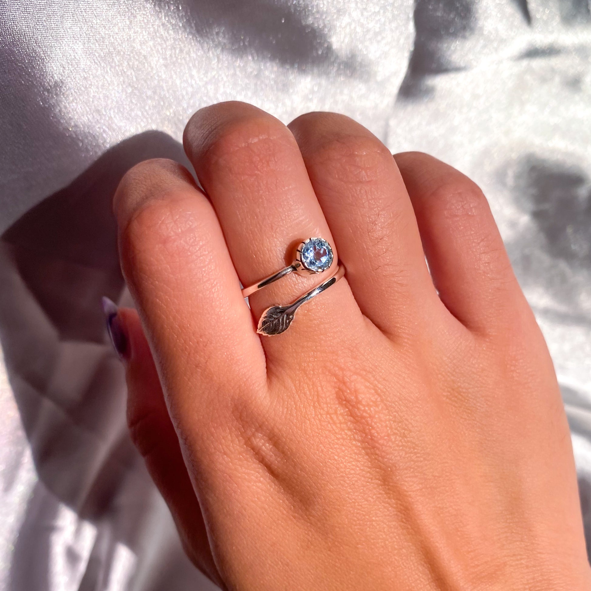 Blue Topaz Gemstone in 925 Sterling Silver Leaf Ring - Preorder