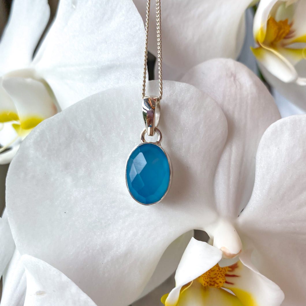 Blue Chalcedony Faceted Gemstone Pendant