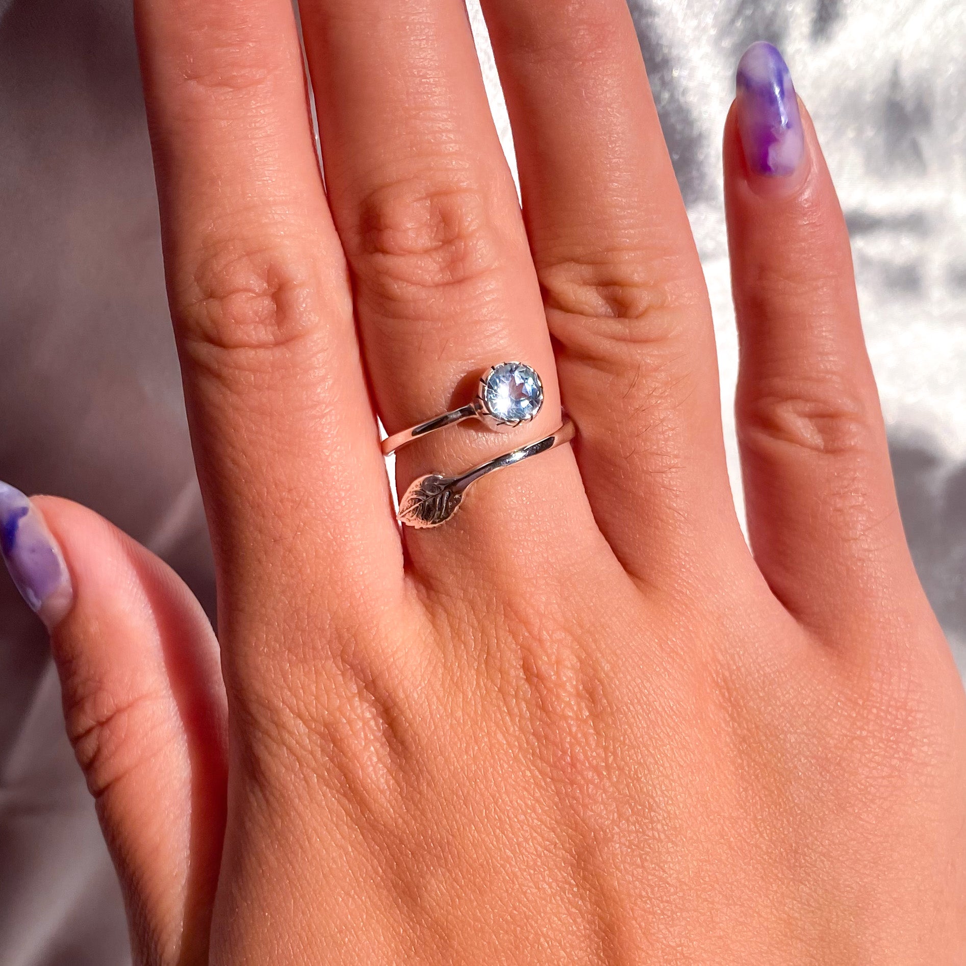 Blue Topaz Gemstone in 925 Sterling Silver Leaf Ring - Preorder