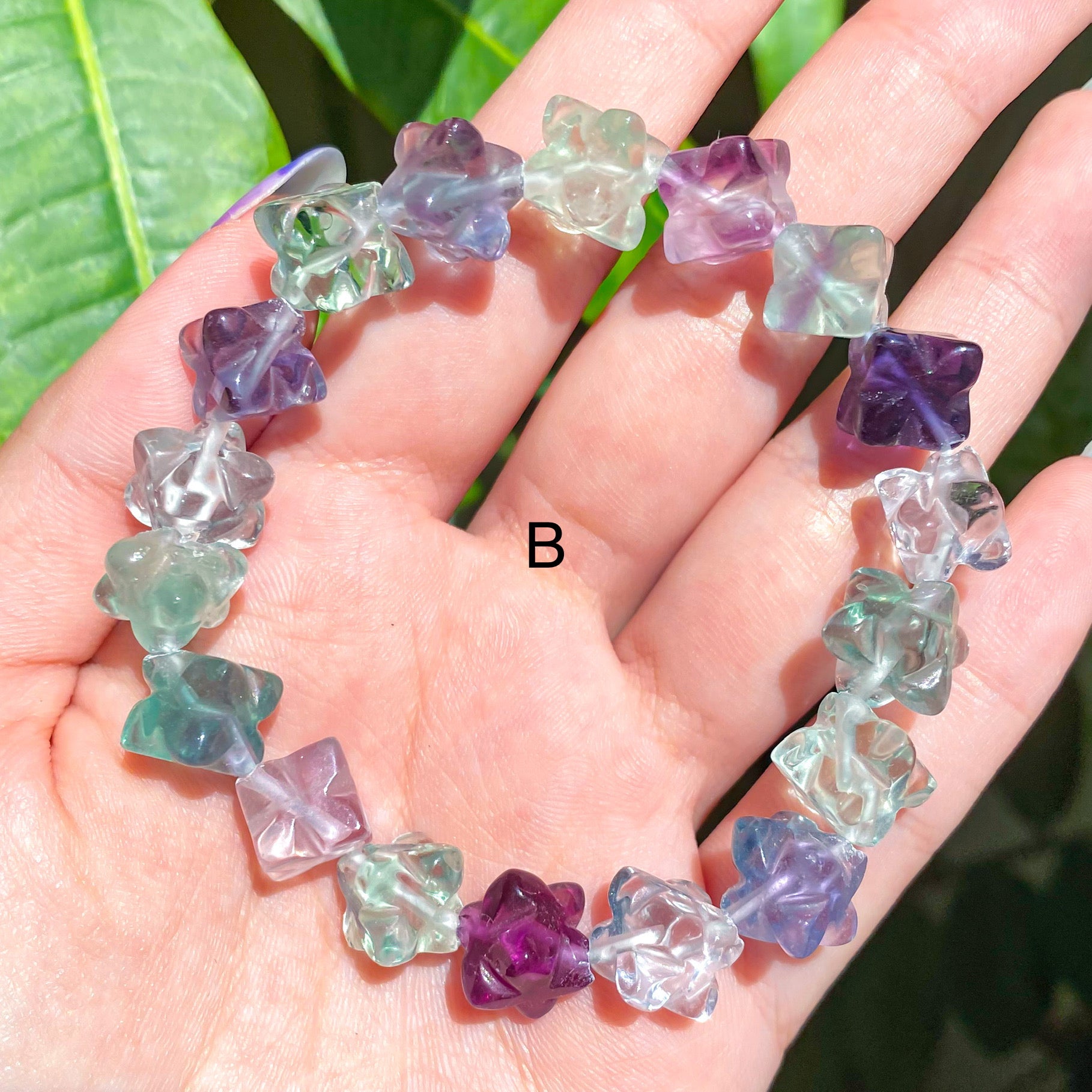 Clover Rainbow Fluorite Crystal Bead Bracelet