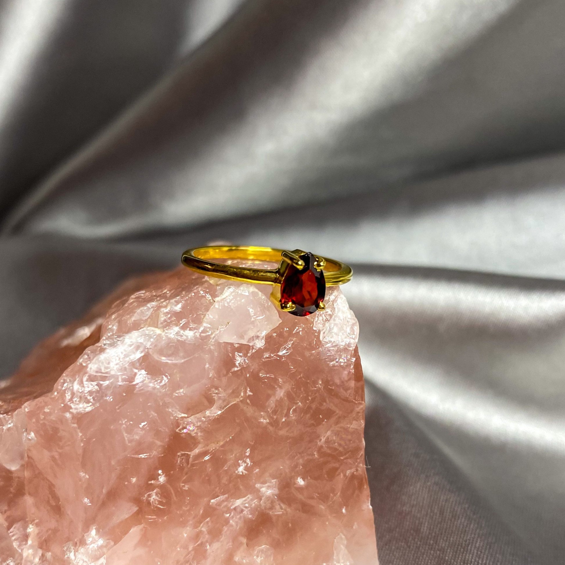 Garnet Gemstone Ring with Dainty Gold Band GR-01