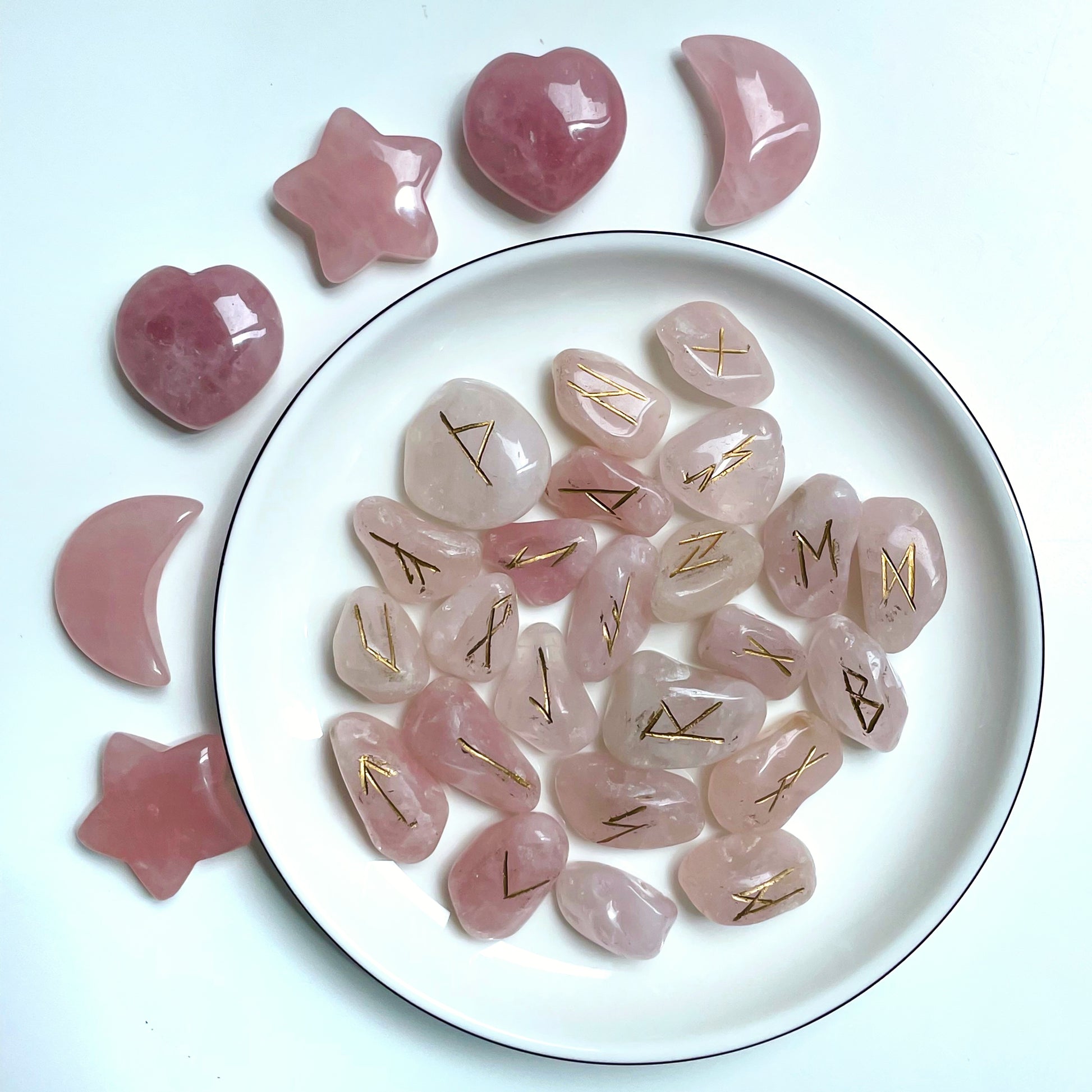 Alphabetised Rose Quartz Rune Stones