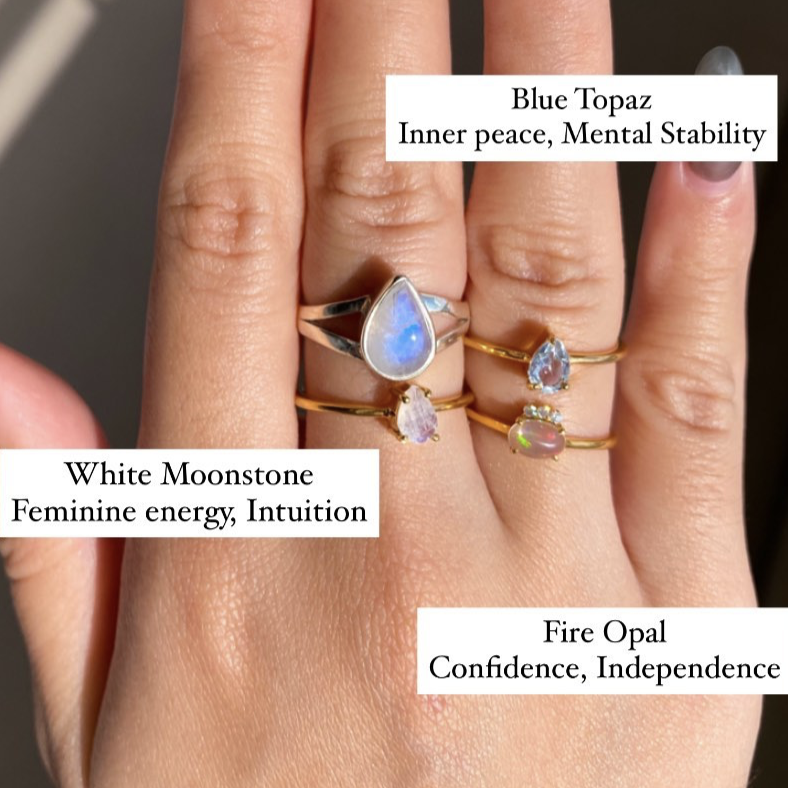 Ethiopian Fire Opal with 3 Zircon Ring with Dainty Gold Band OR-01