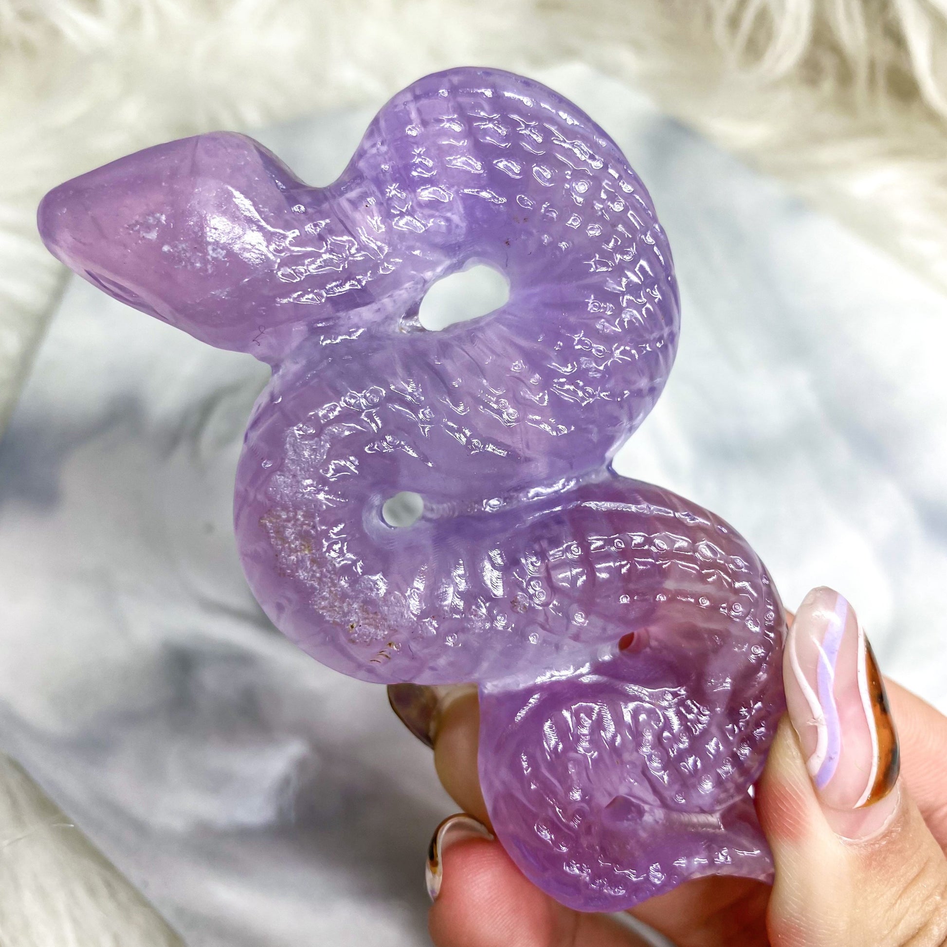 Pink Fluorite Snake Carving