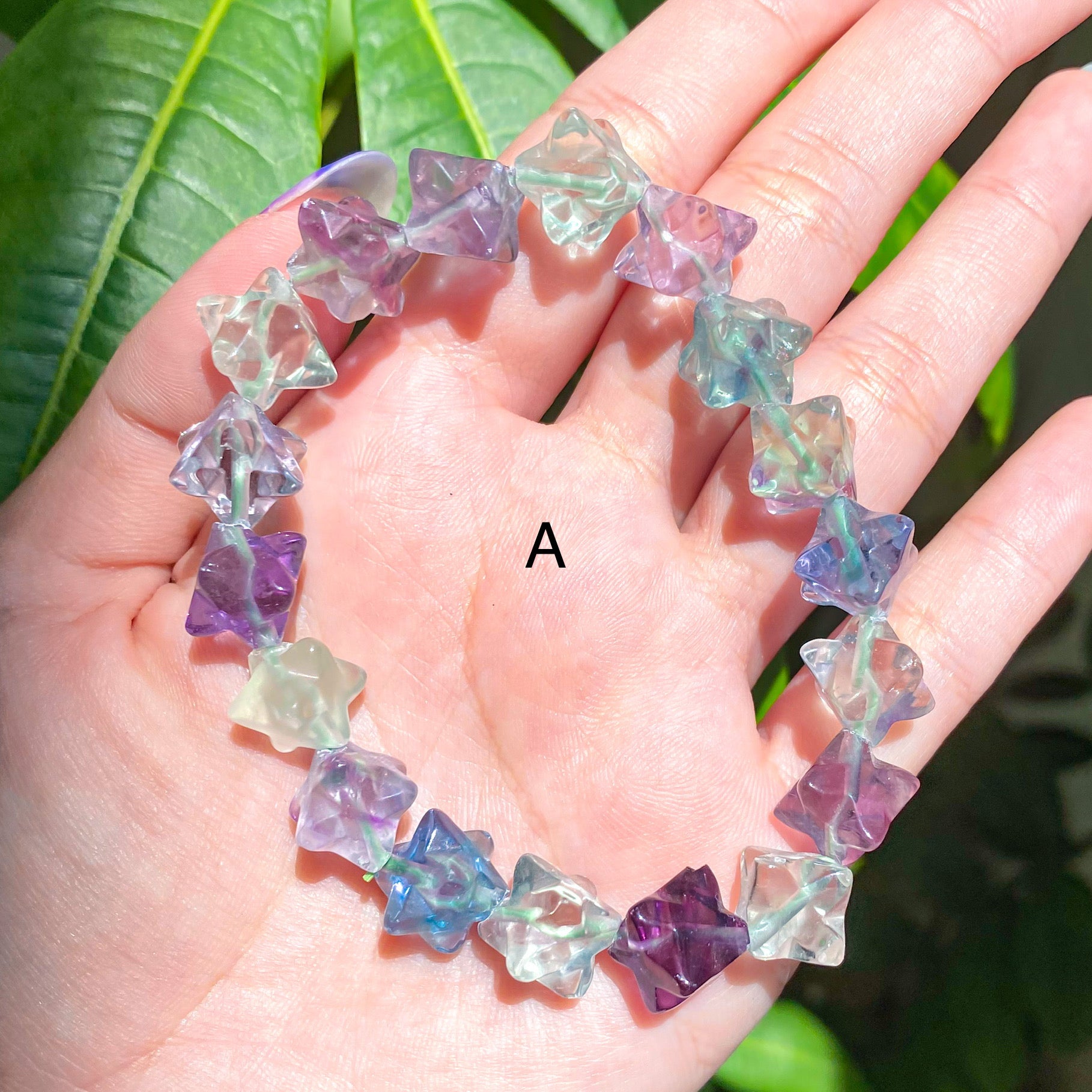 Clover Rainbow Fluorite Crystal Bead Bracelet